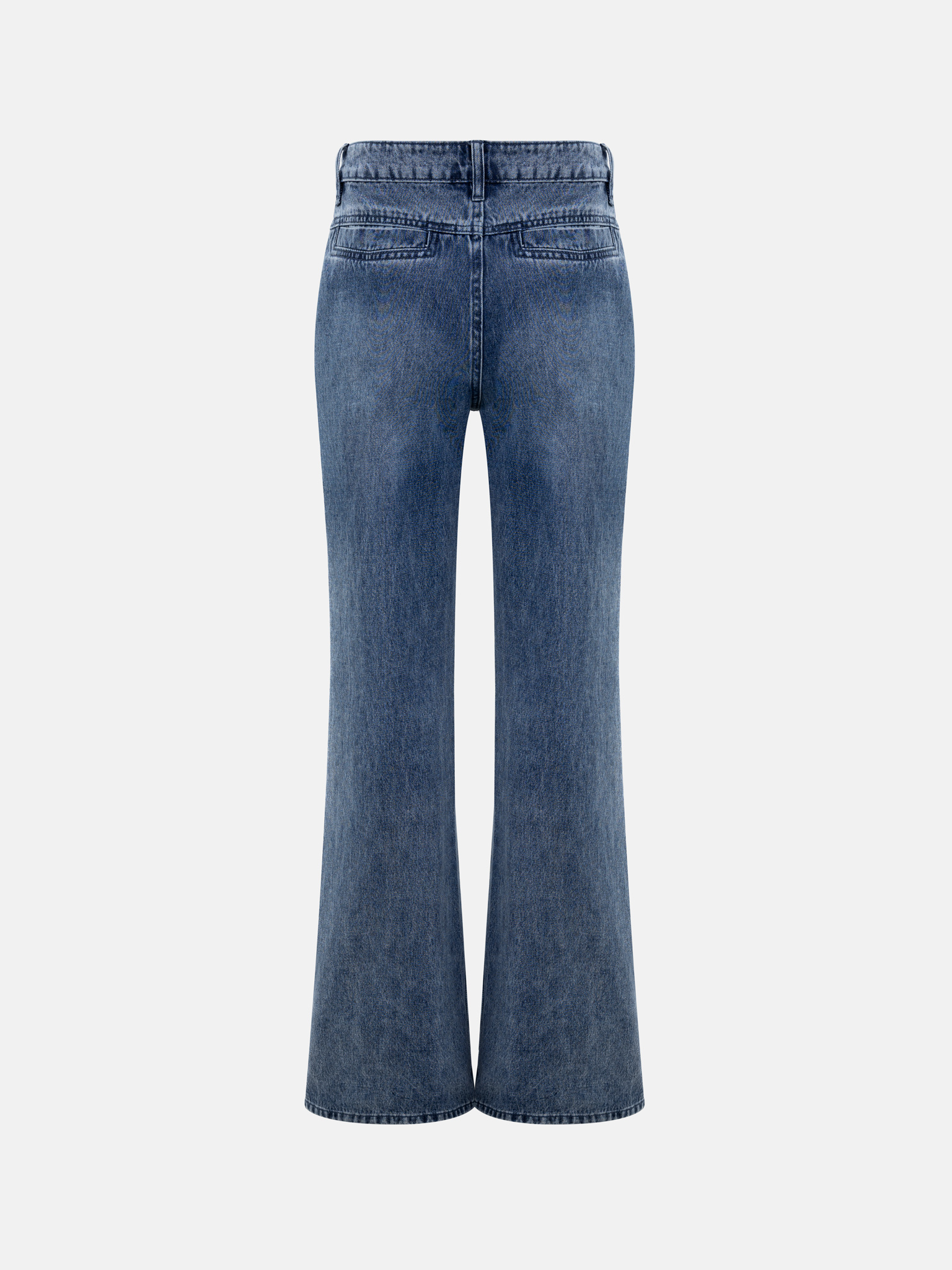 Flared denim jeans with distressed details