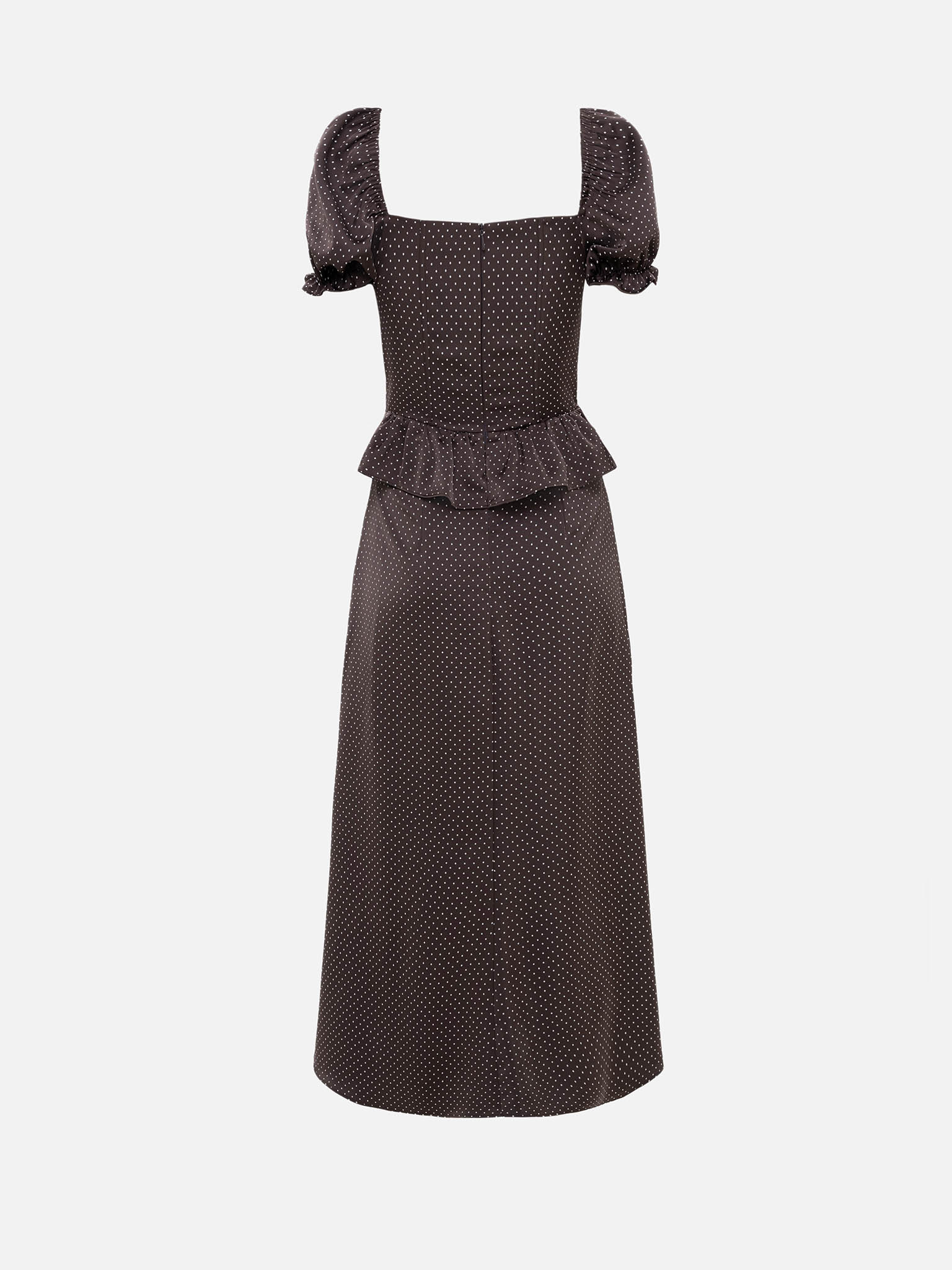 Gepunktetes Midi-Kleid mit Schößchen in der Taille