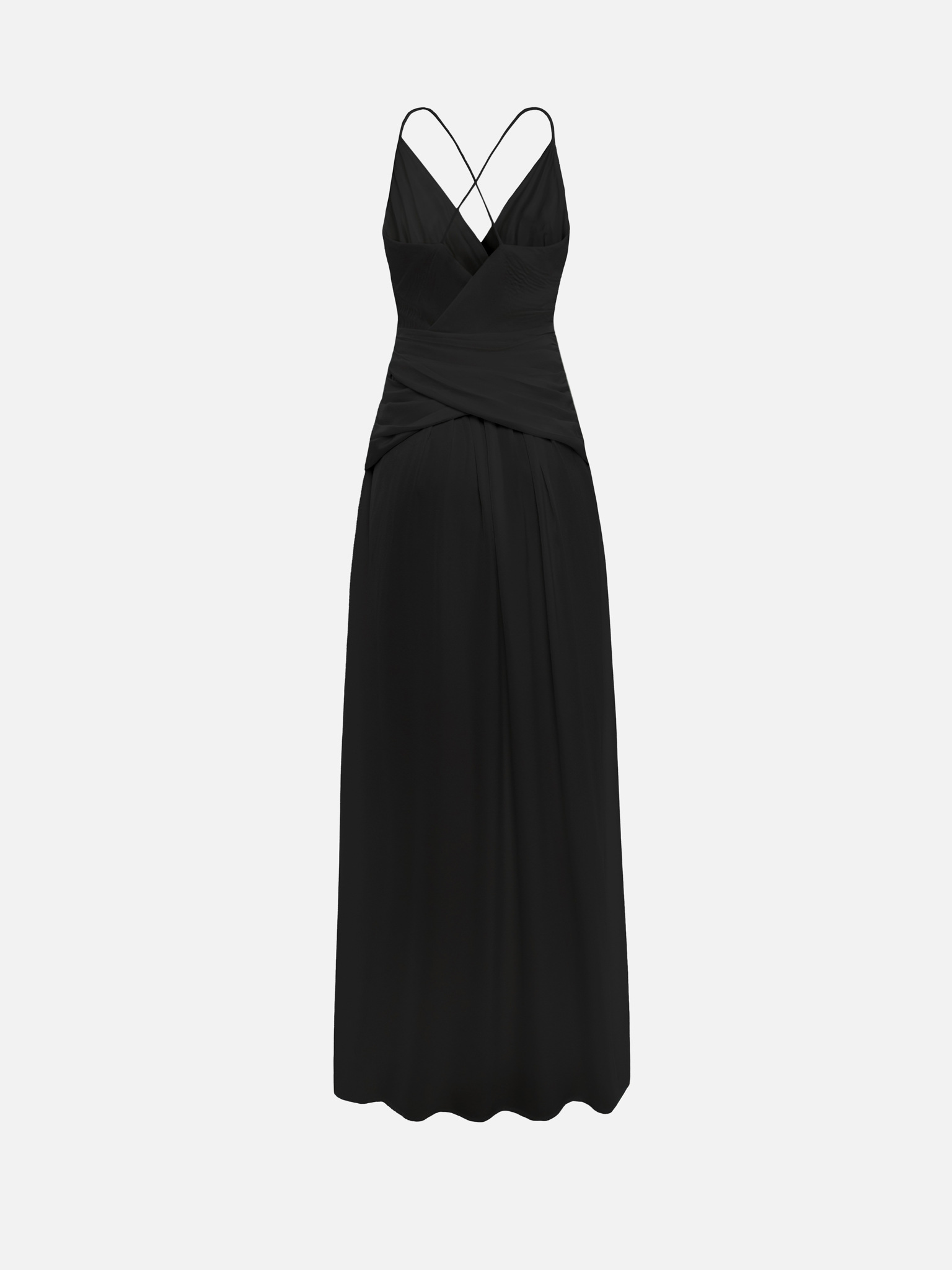 Maxi dress with thin straps and draping at the waist