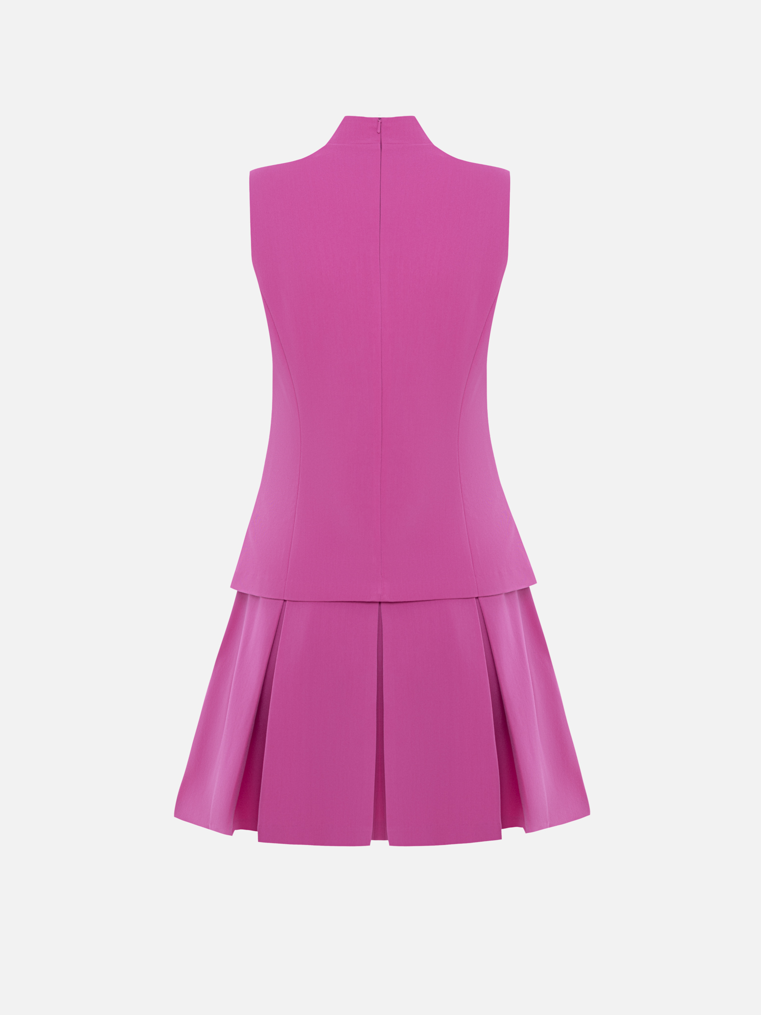 Mini dress with a stand-up collar and a pleated skirt