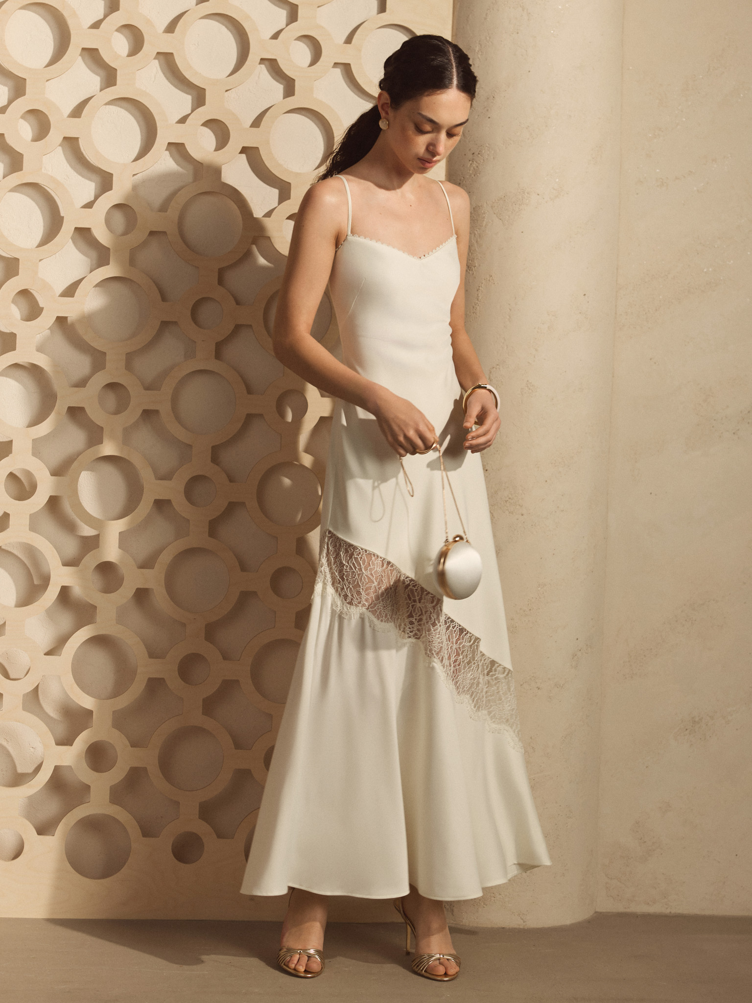 Maxi slip dress with lace insert on the skirt :: LICHI - Online fashion store Maxi slip dress with lace insert on the skirt :: LICHI - Online fashion store