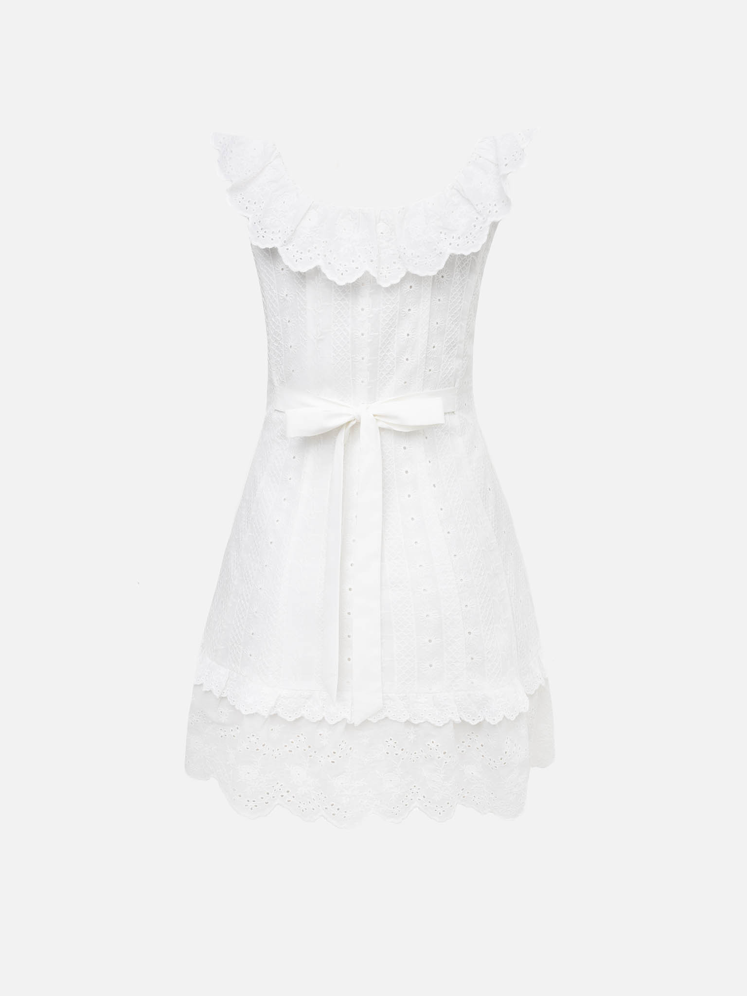 Mini dress in textured fabric with ruffles on the collar and skirt