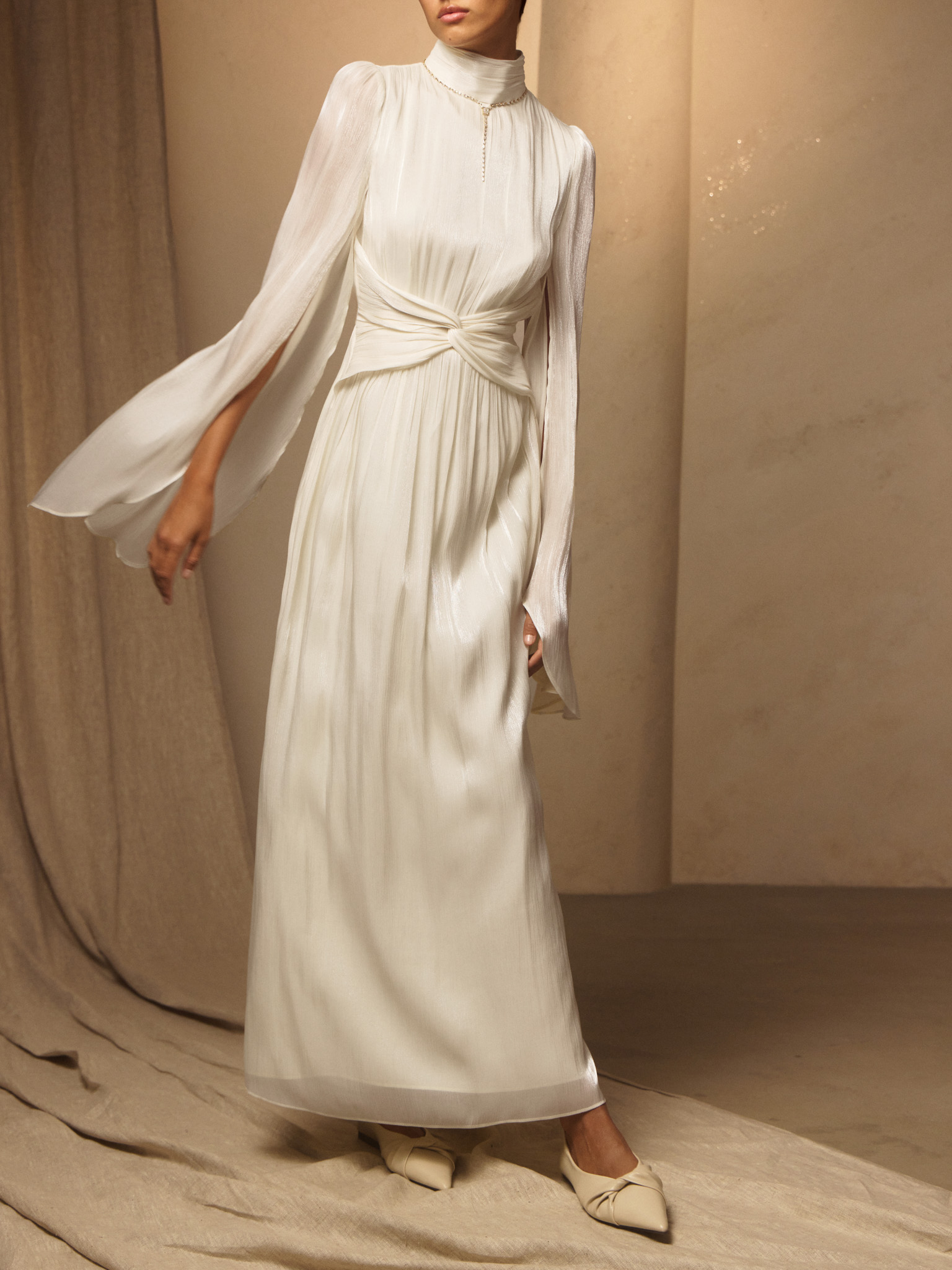 Metallic fabric maxi dress with light sleeves