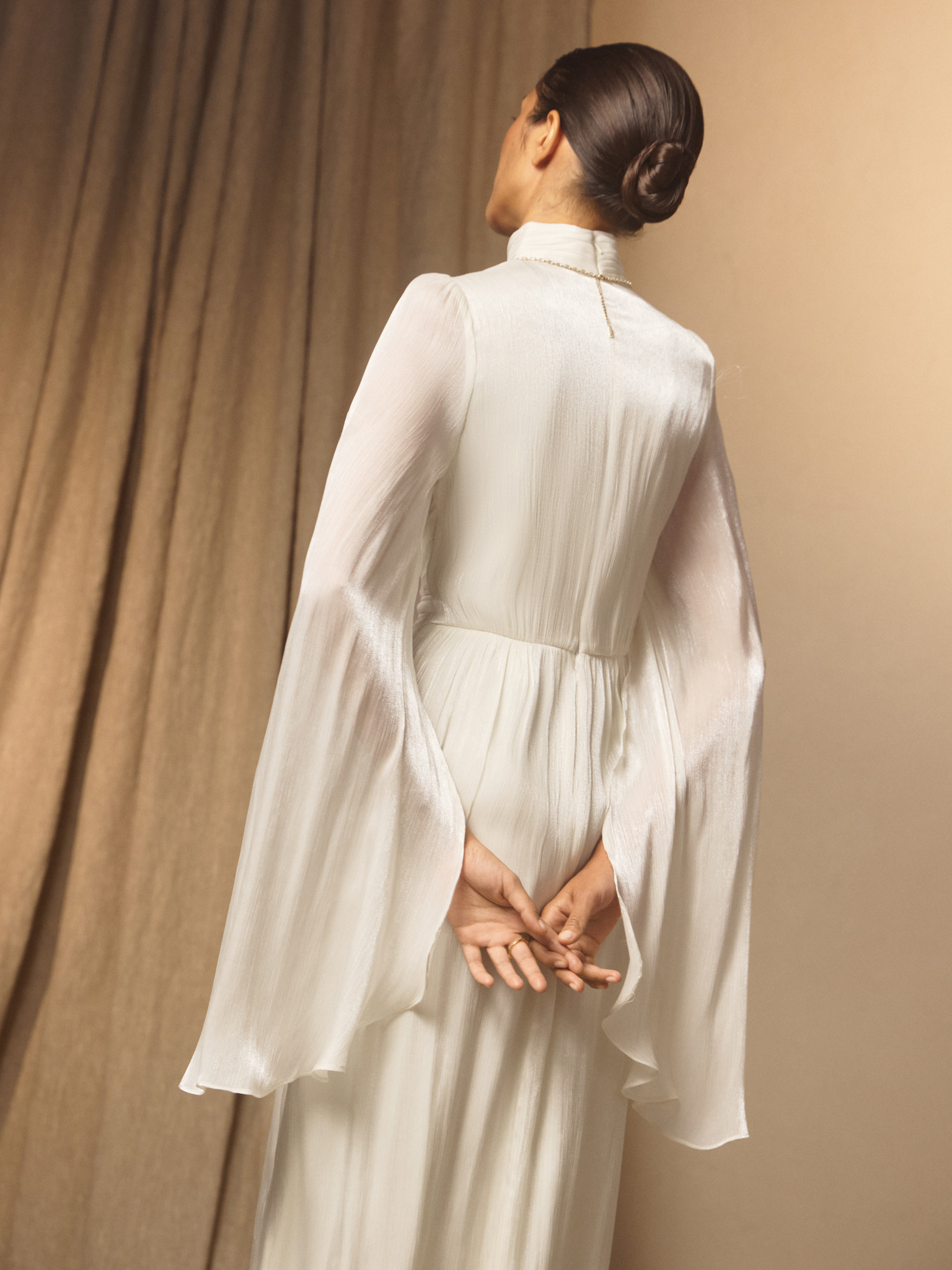 Metallic fabric maxi dress with light sleeves