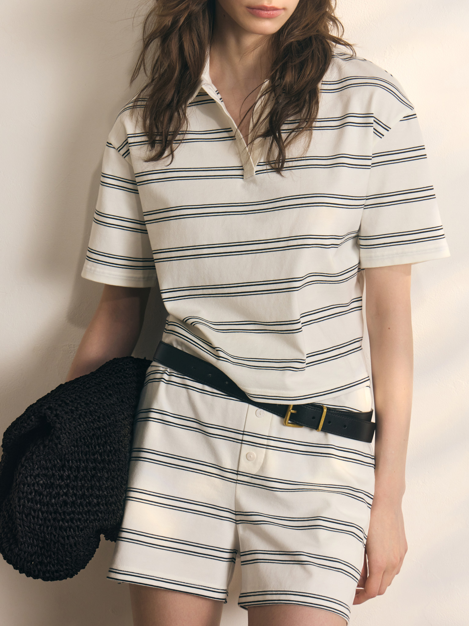 Cotton mini shorts with contrasting stripes