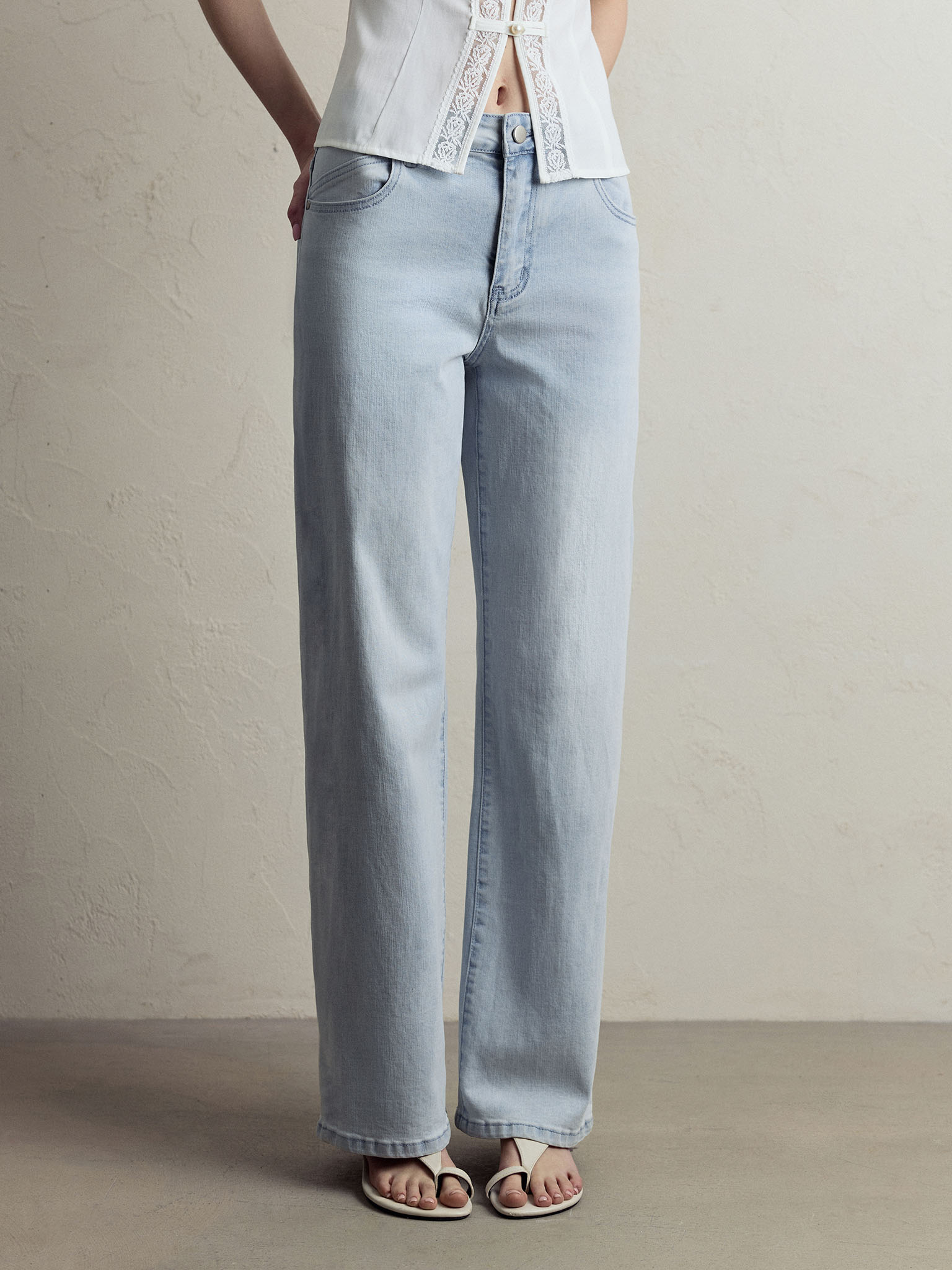 Straight light-wash denim jeans