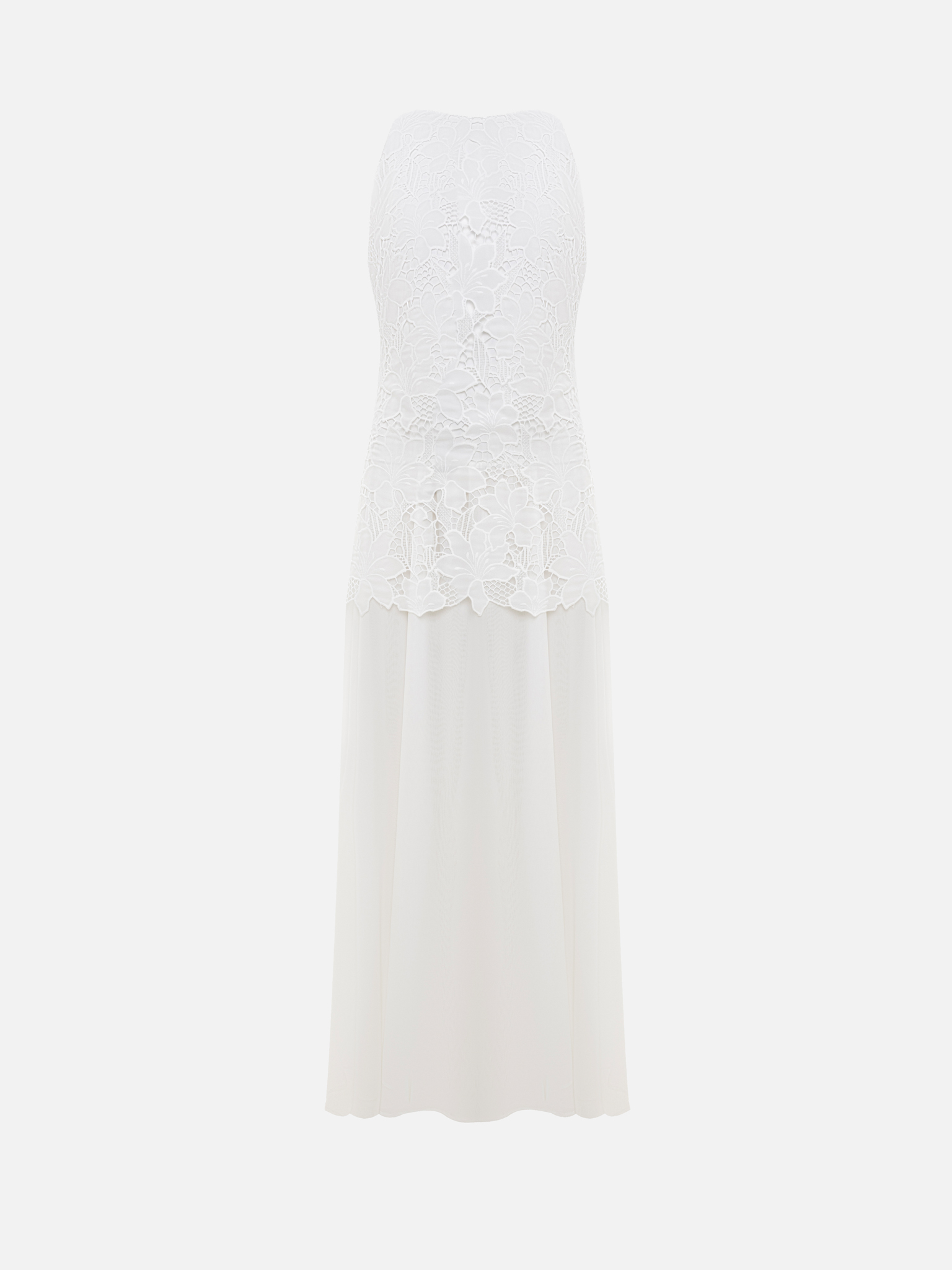 Maxi dress with guipure bodice and lightweight skirt