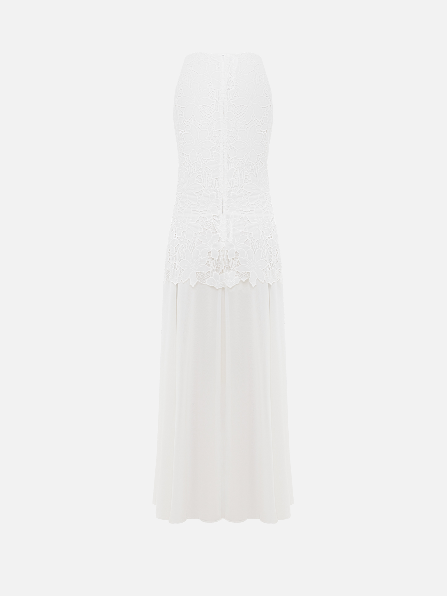 Maxi dress with guipure bodice and lightweight skirt
