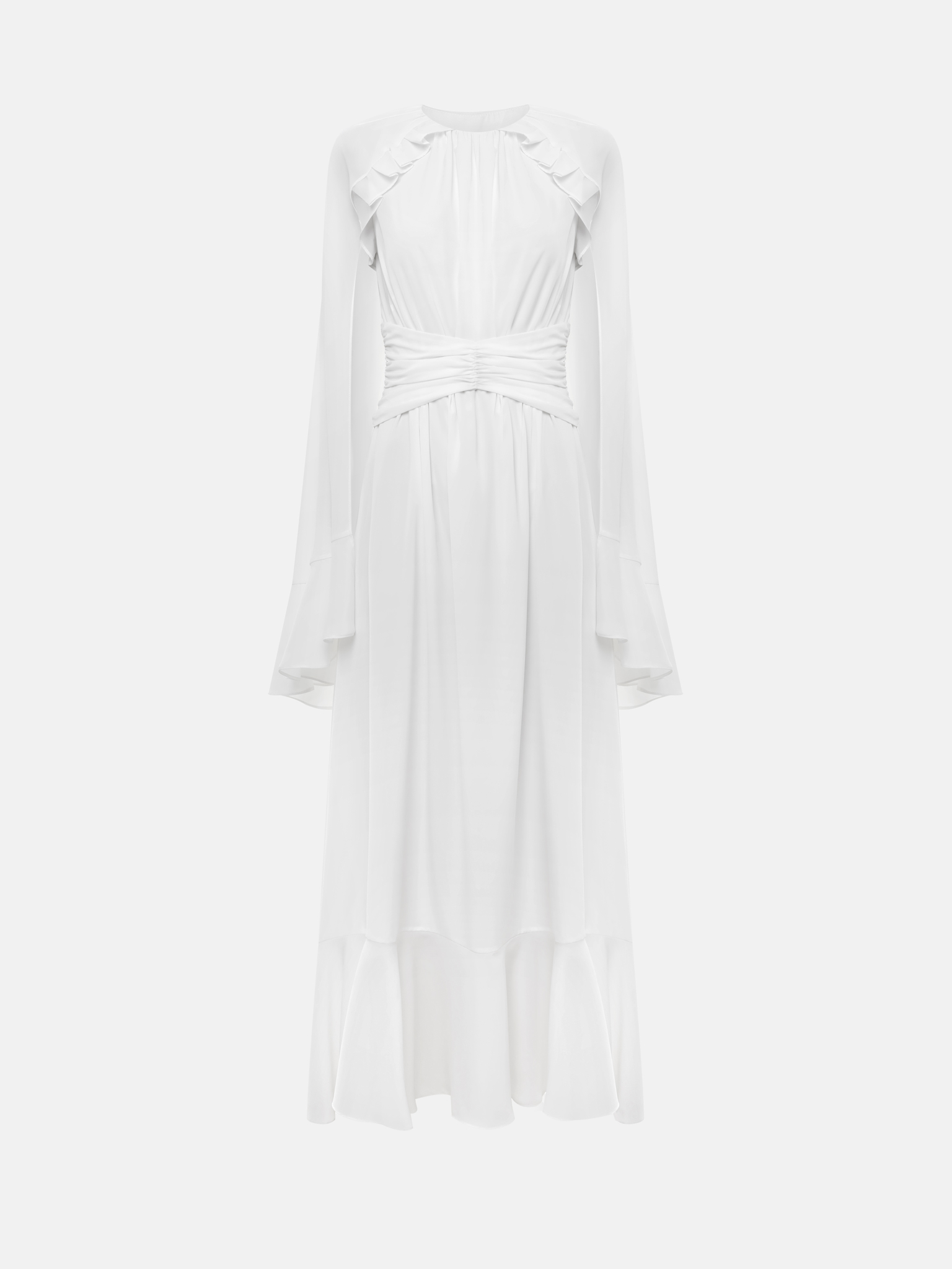 Maxi dress with voluminous sleeves and draping at the waist :: LICHI