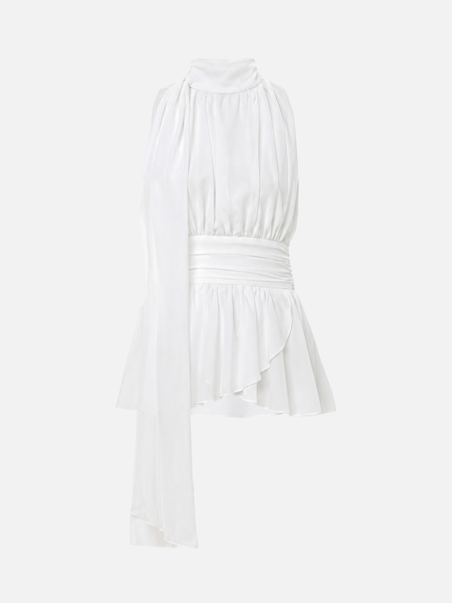Maxi dress with ribbons on the bodice and a semi-sheer skirt