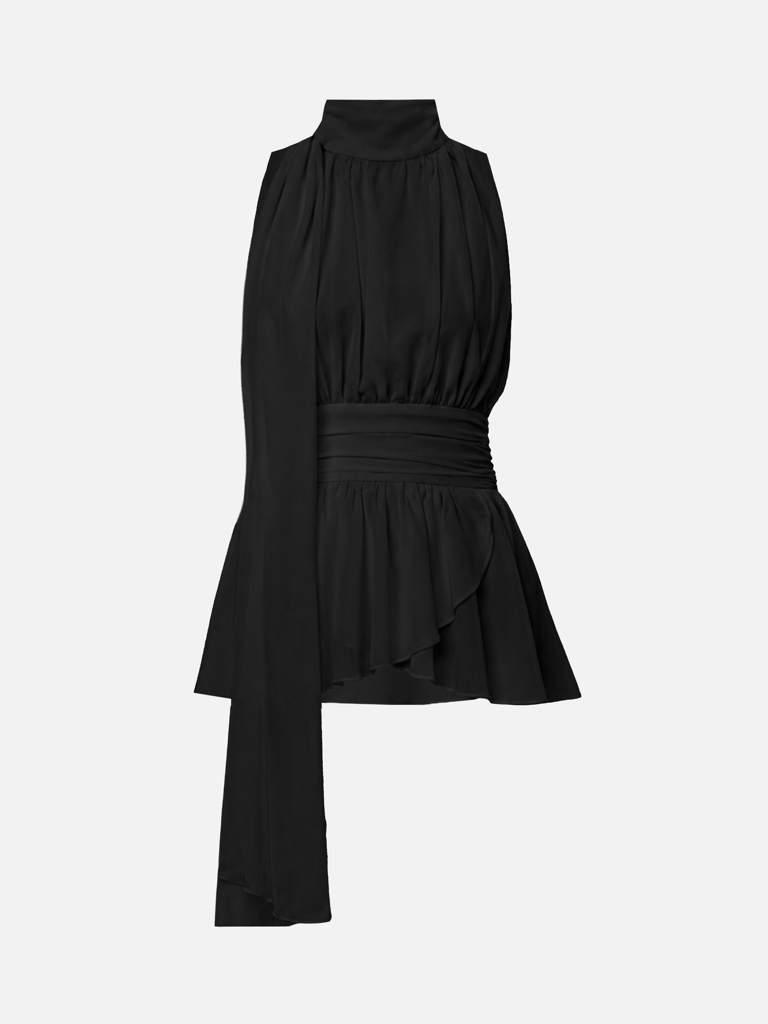 Maxi dress with ribbons on the bodice and a semi-sheer skirt