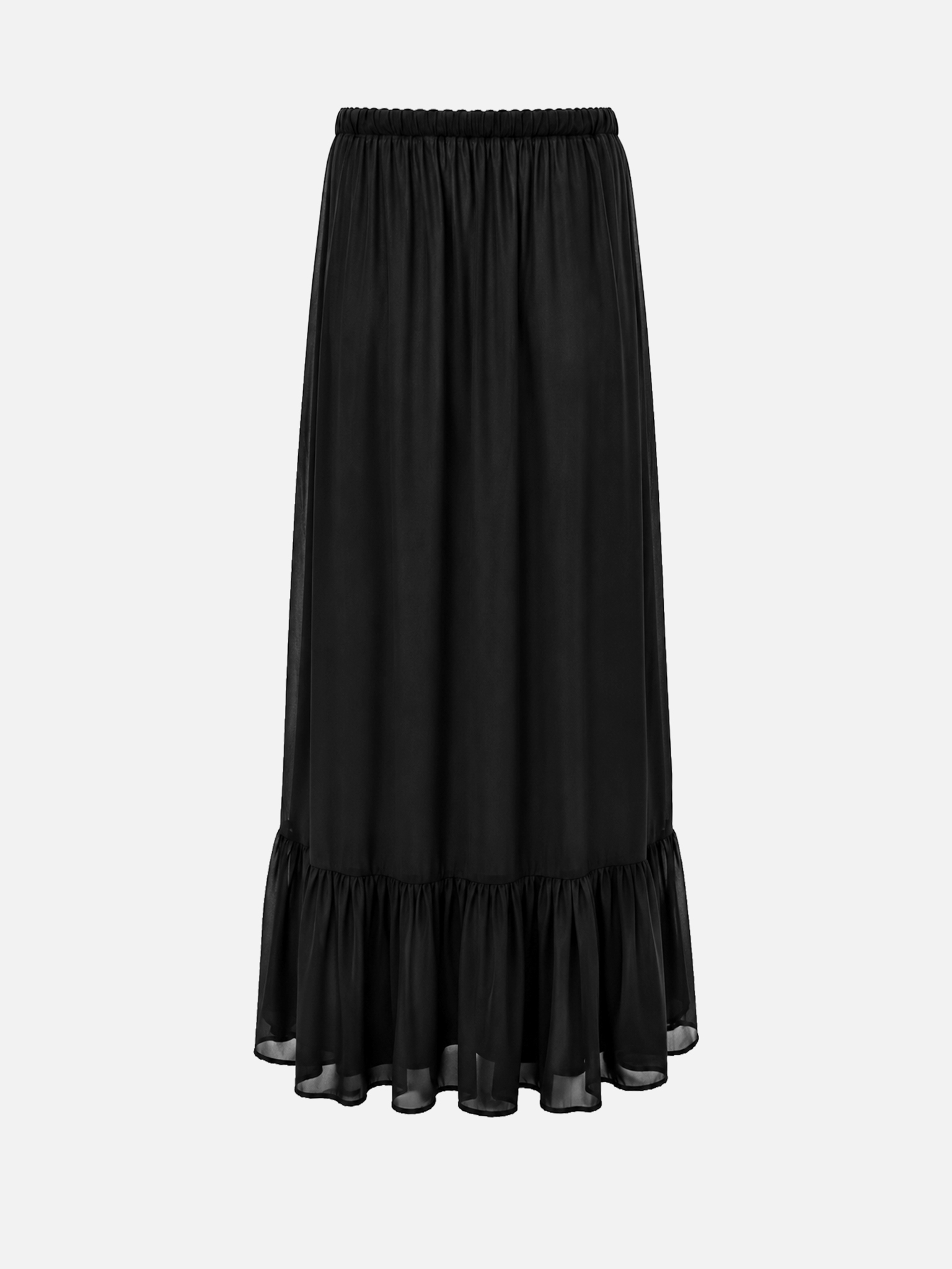Maxi dress with ribbons on the bodice and a semi-sheer skirt