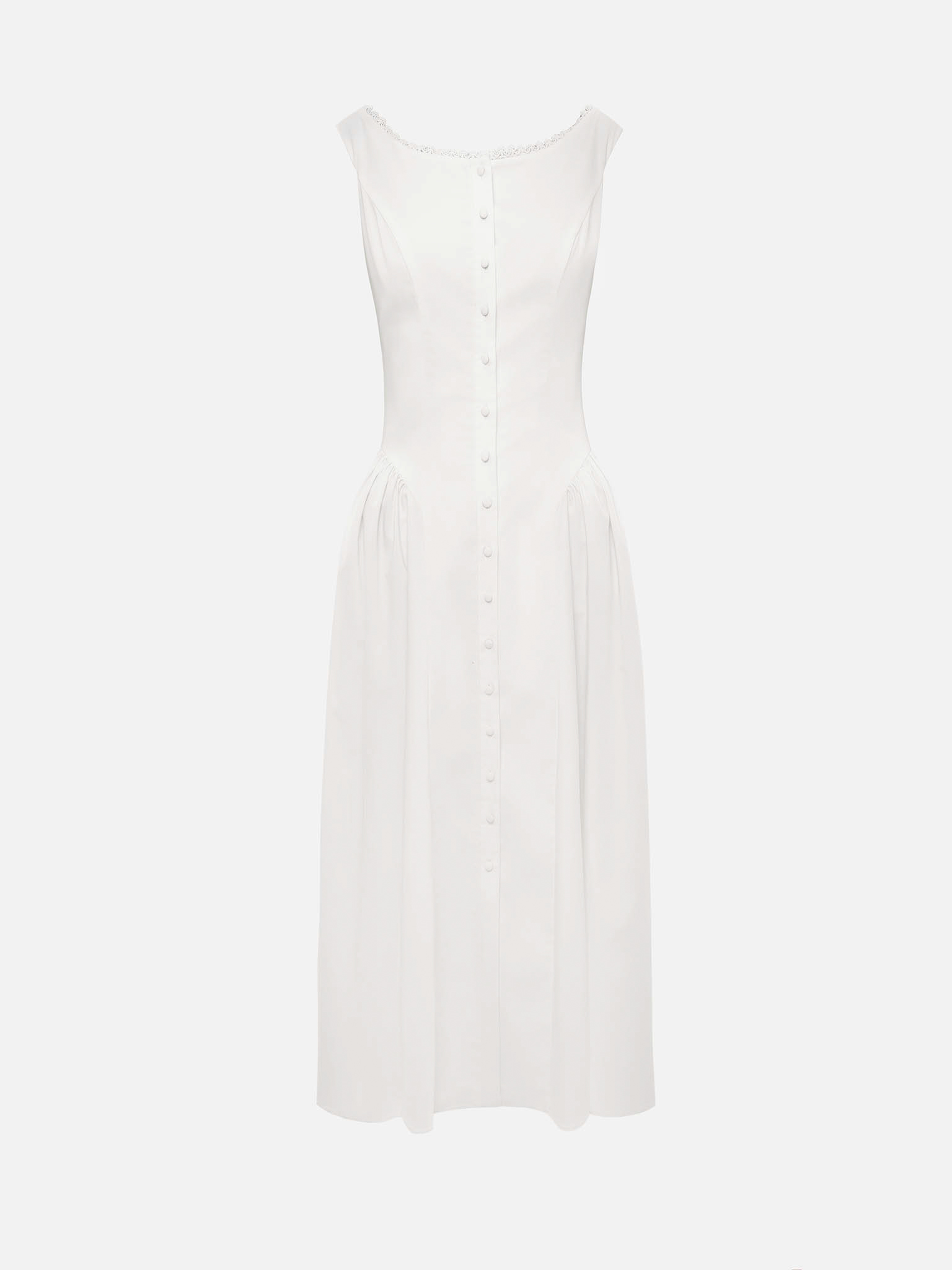 Midi dress with oval neckline and voluminous skirt