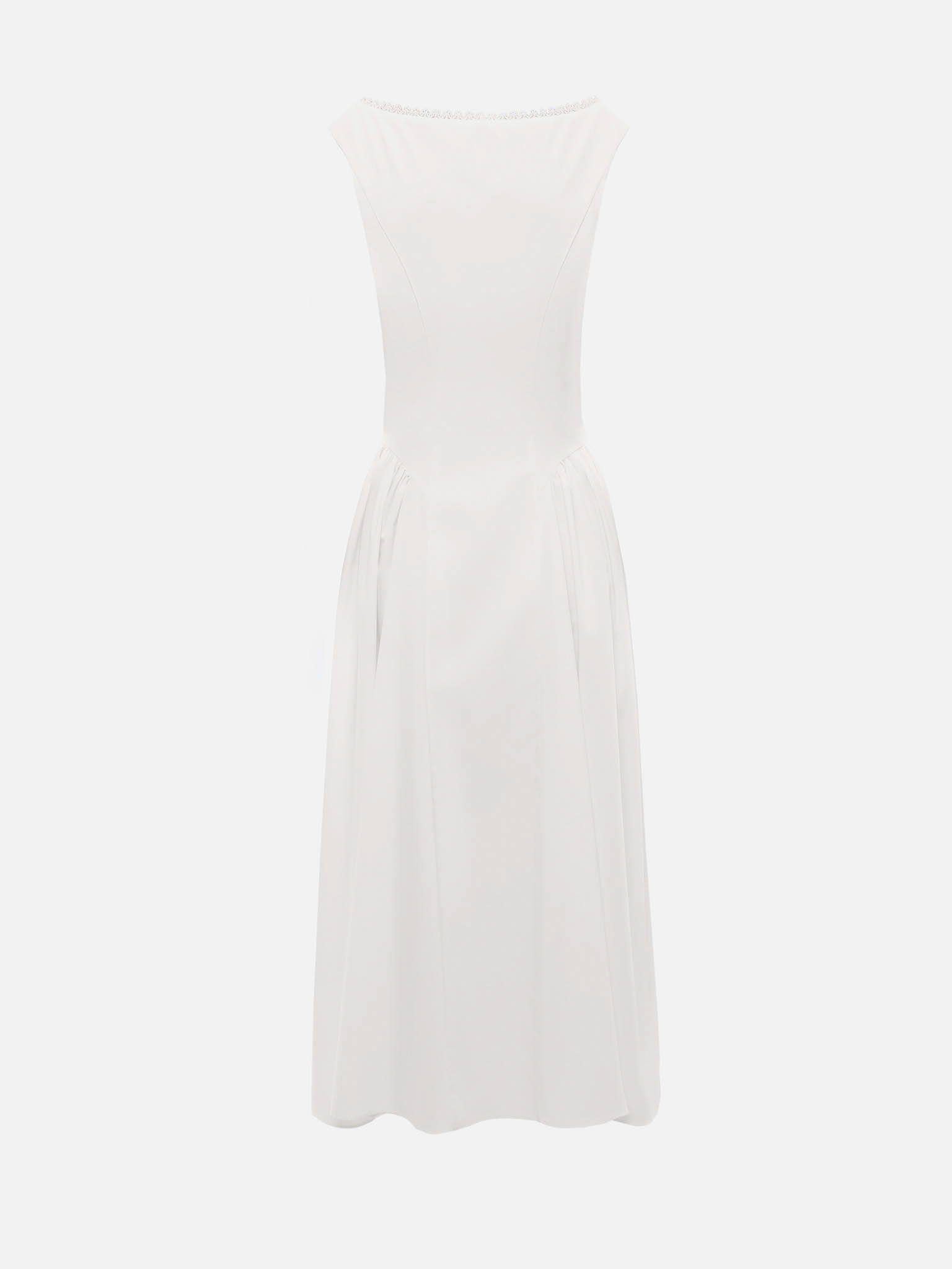 Midi dress with oval neckline and voluminous skirt