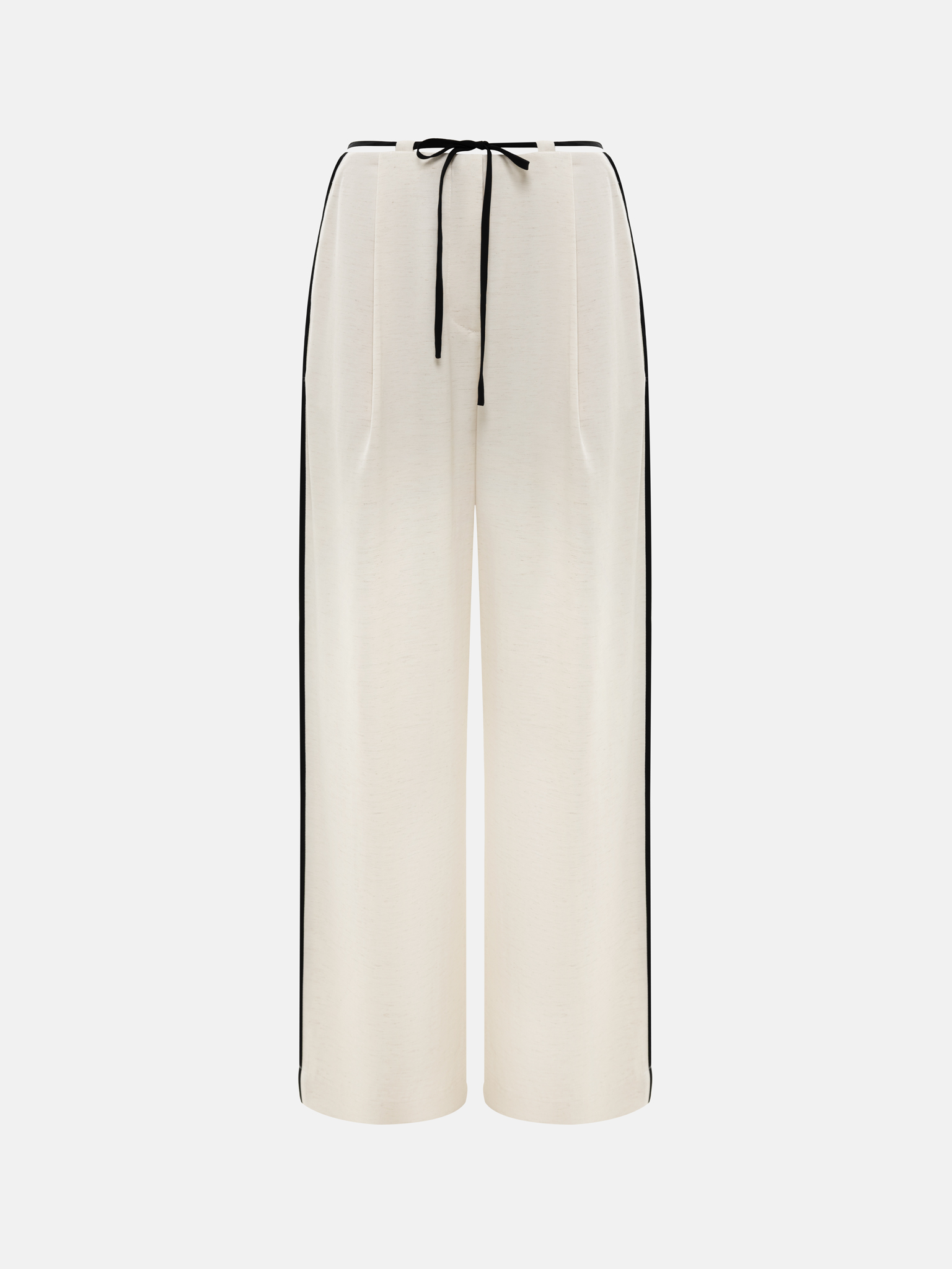 Viscose trousers with contrasting stripes and ties at the waist
