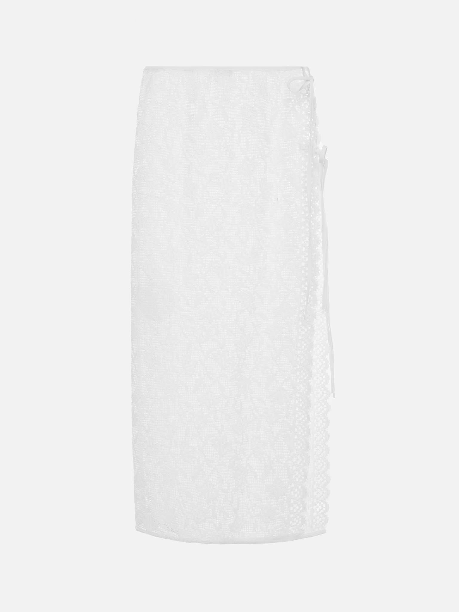 Decorative knitted midi skirt with ties