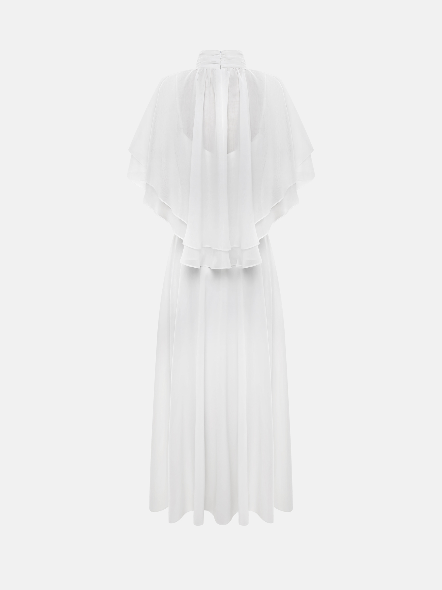 Maxi dress with a layered semi-transparent cape