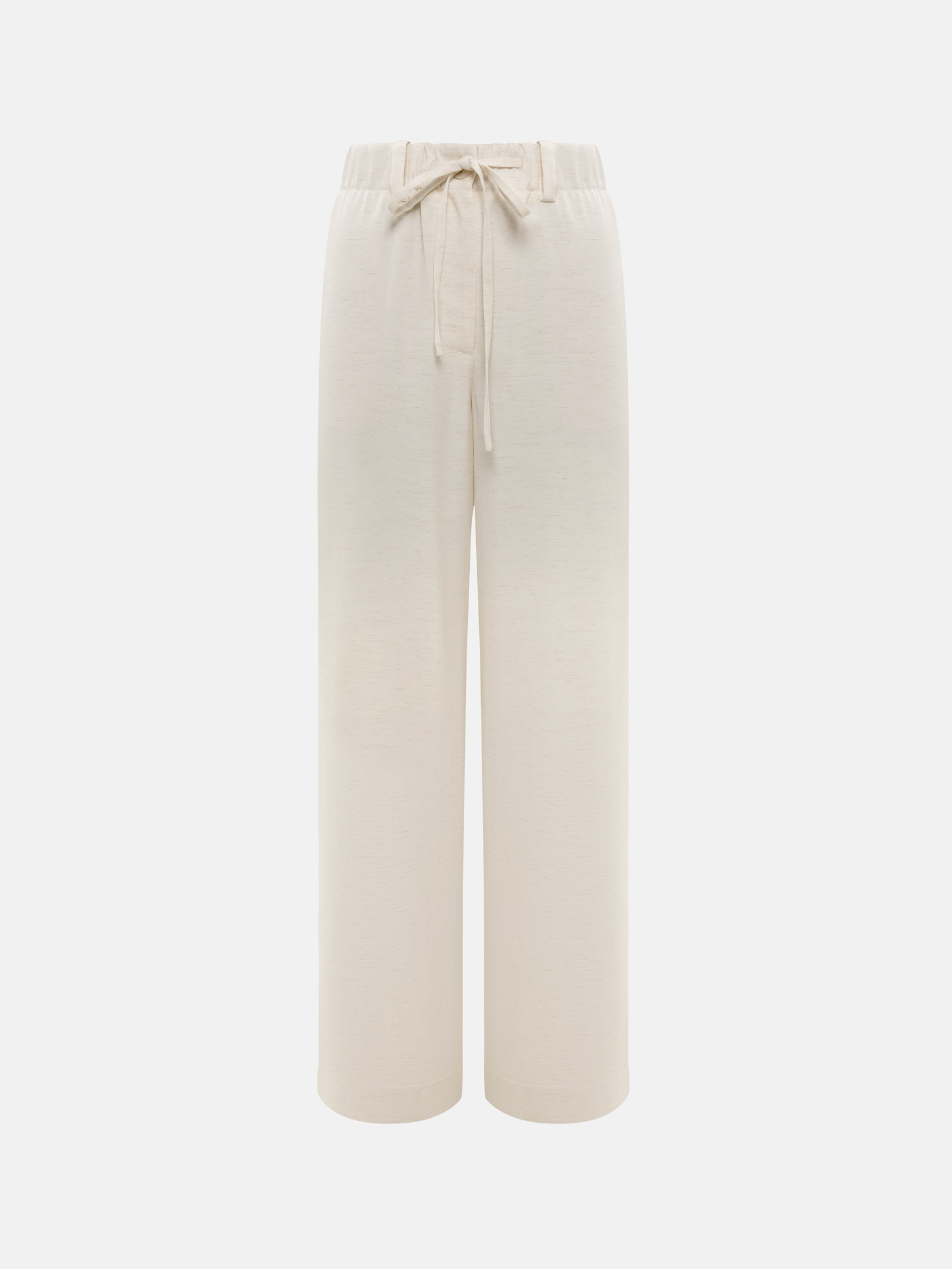 Loose-fitting viscose and linen trousers with waist ties