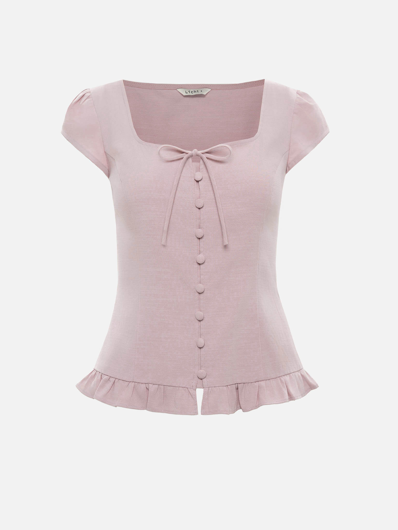 Fitted top with short sleeves and ruffles at the hem