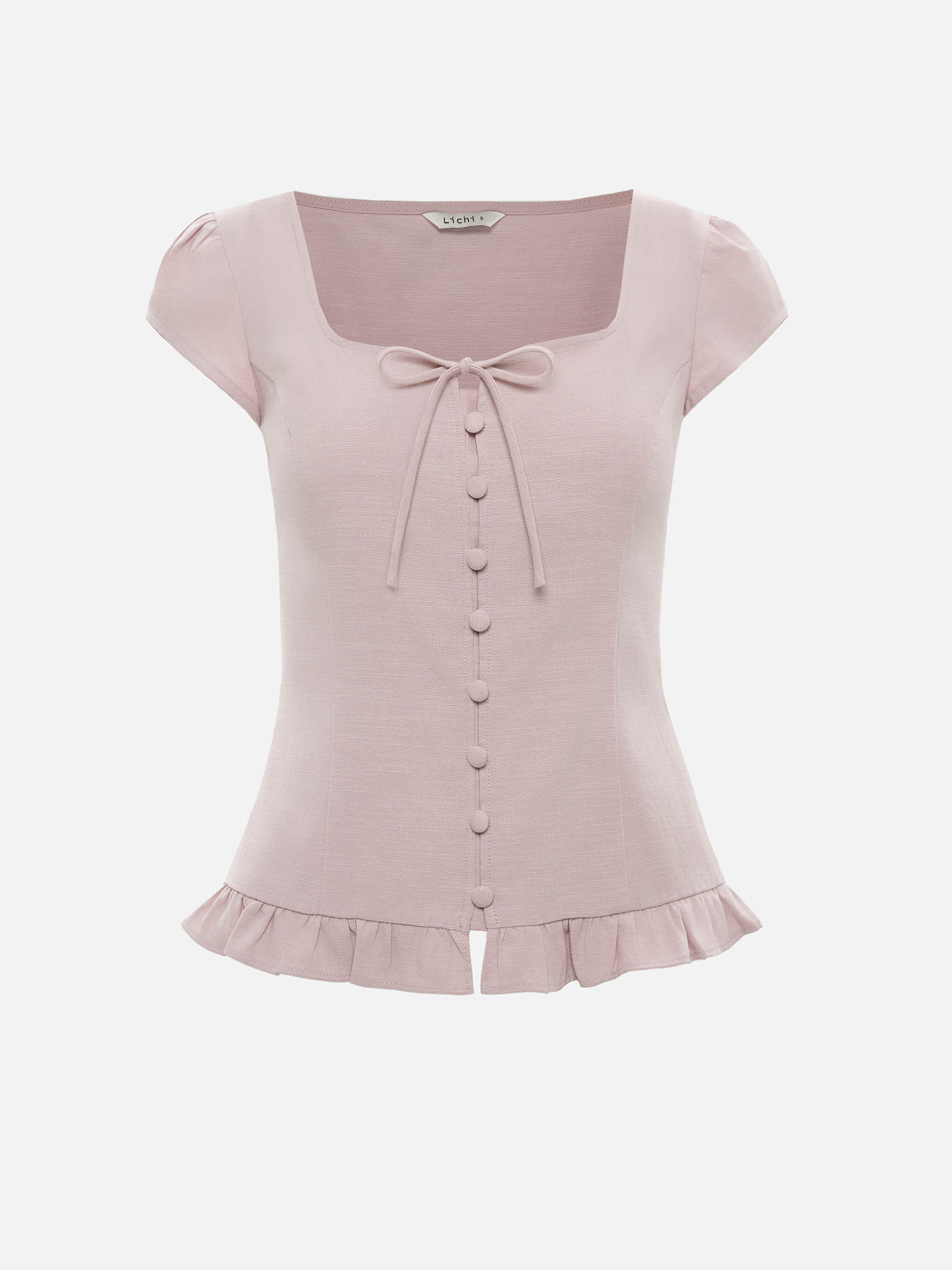 Fitted top with short sleeves and ruffles at the hem