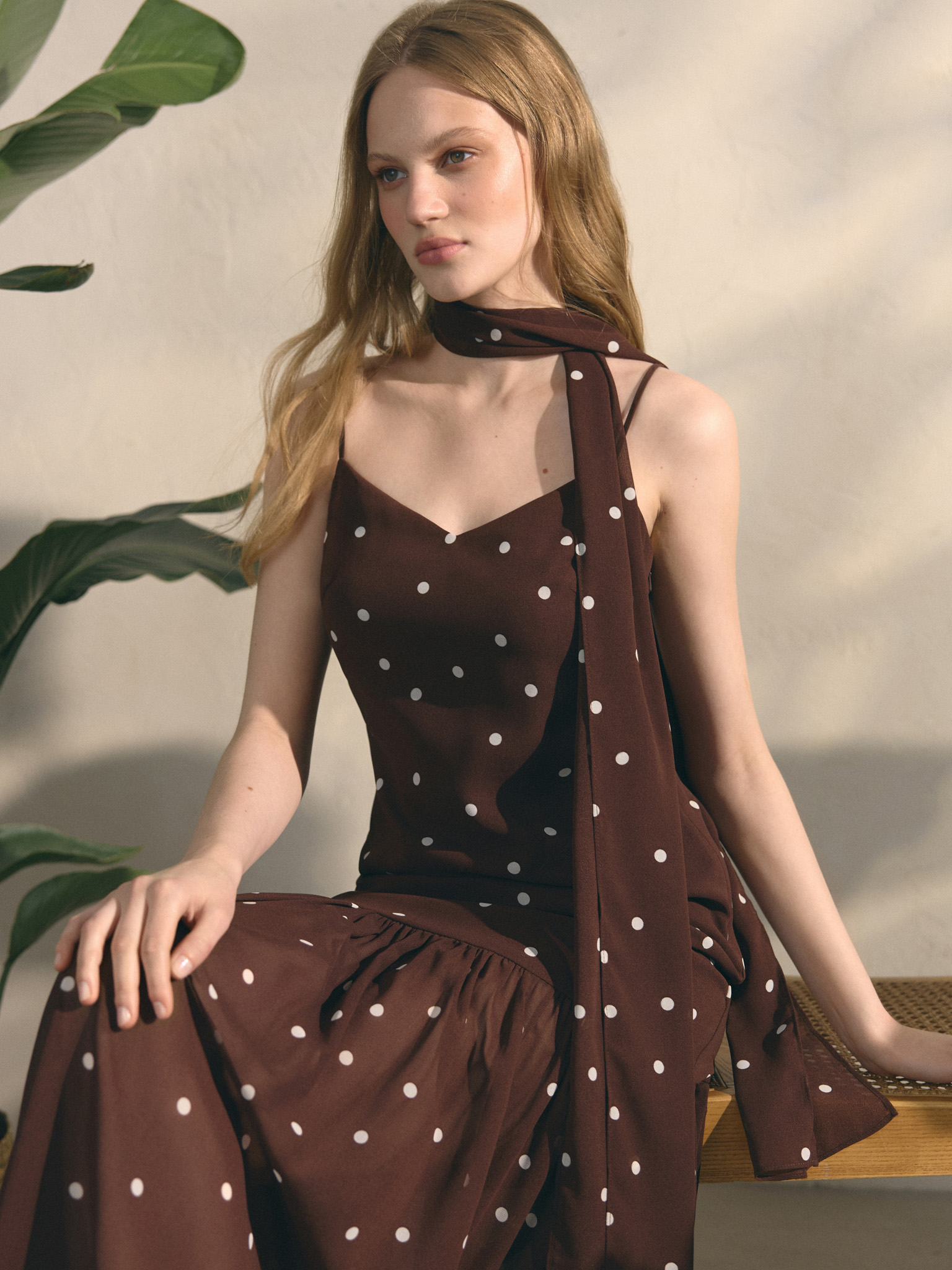 Polka dot maxi dress with a matching scarf :: LICHI - Online fashion store Polka dot maxi dress with a matching scarf :: LICHI - Online fashion store