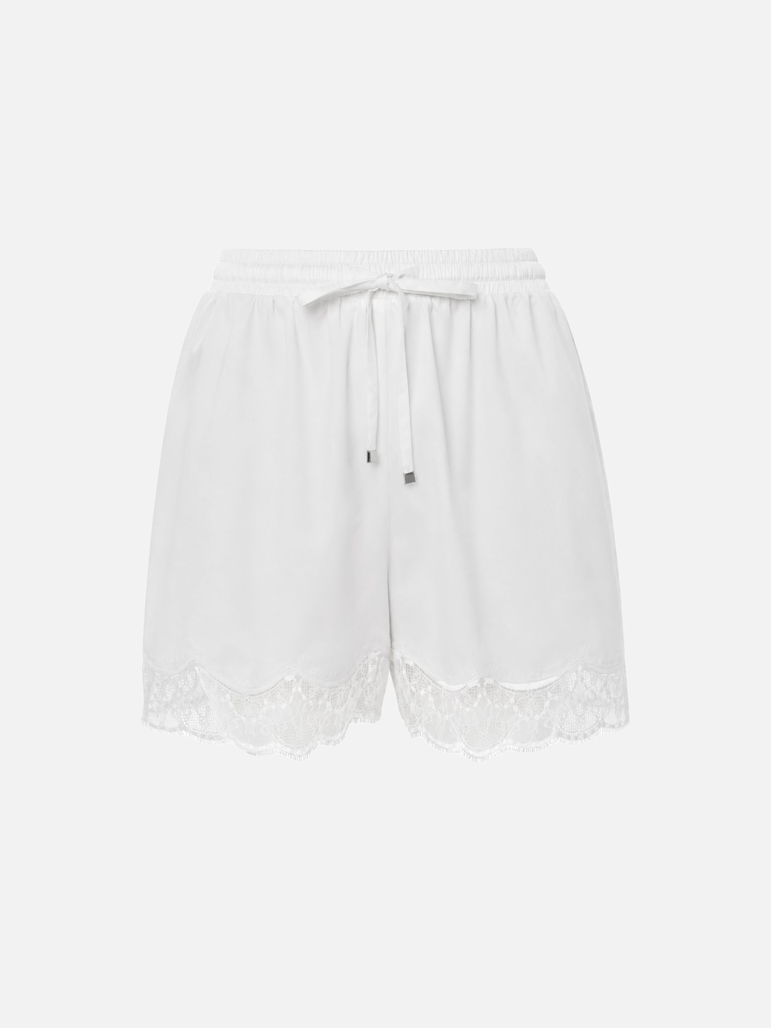 Satin mini shorts with lace cuffs