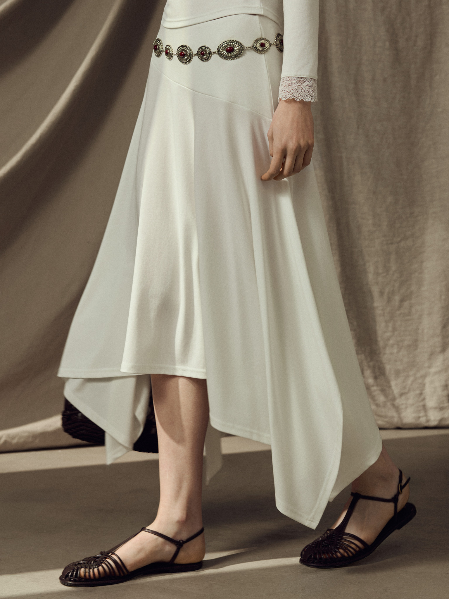 Jersey midi skirt with an asymmetrical hem