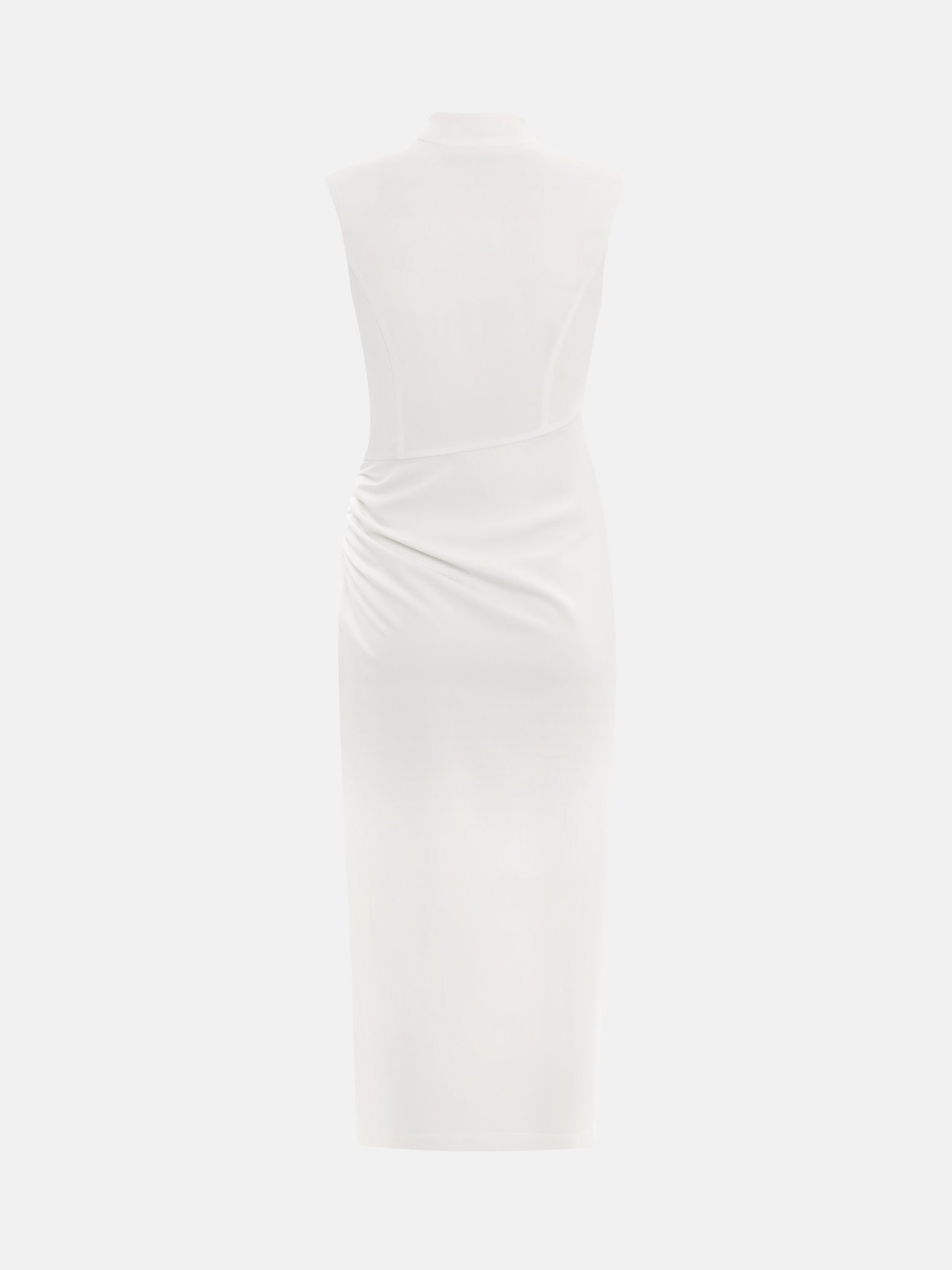 Fitted maxi dress with a stand-up collar and open shoulders