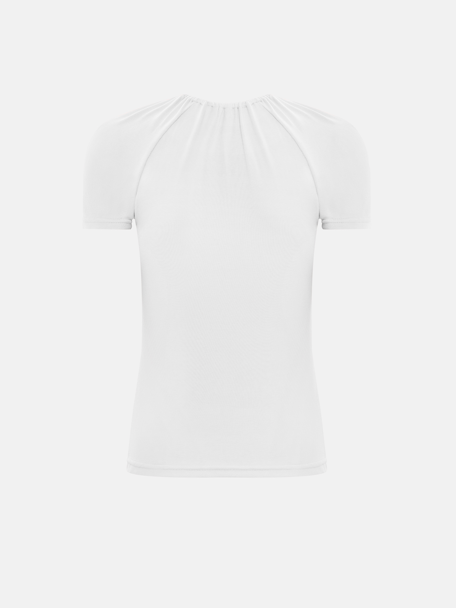 T-shirt with a teardrop neckline and tie-up collar
