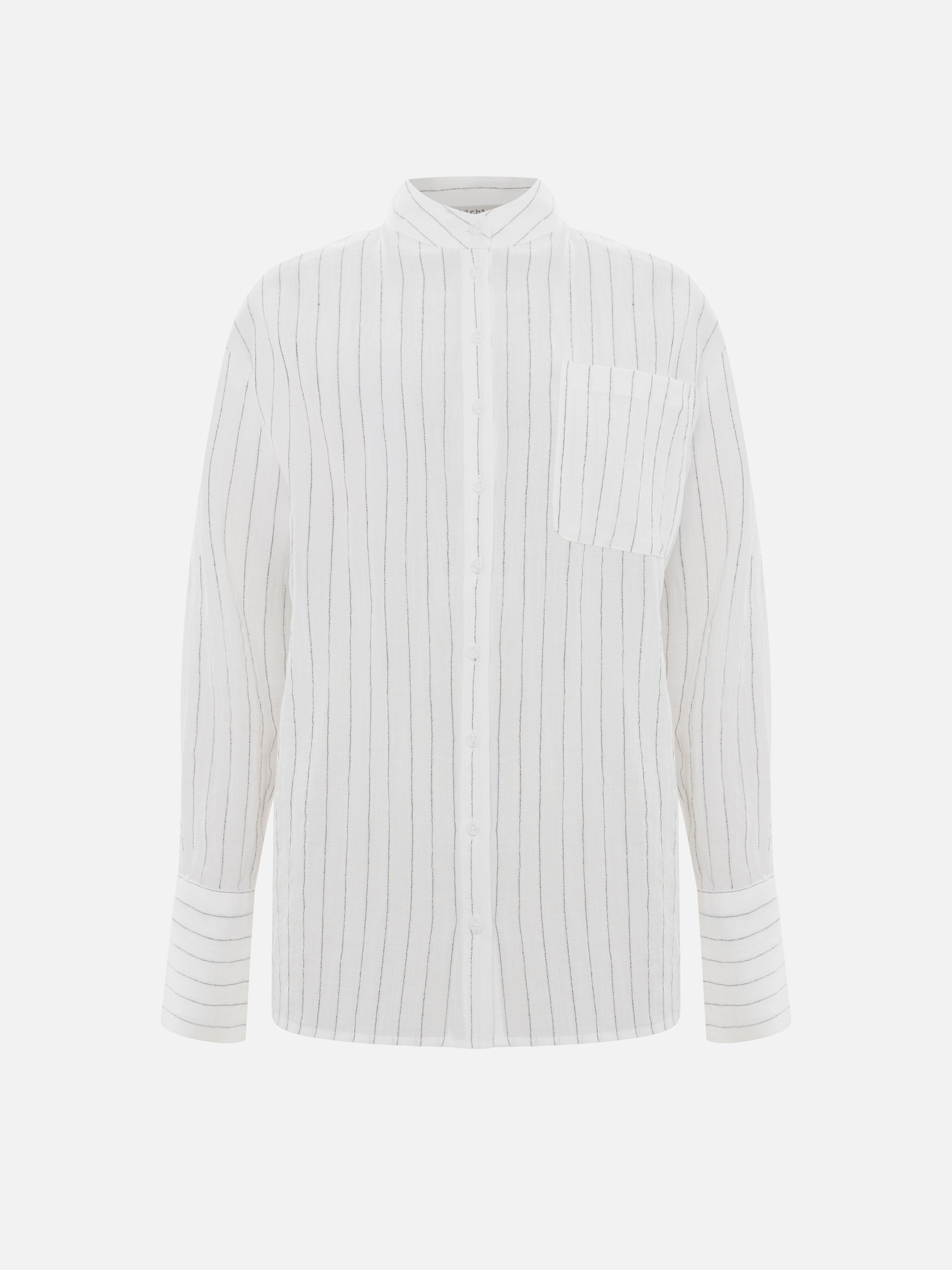 Loose-fitting viscose shirt with a stand-up collar