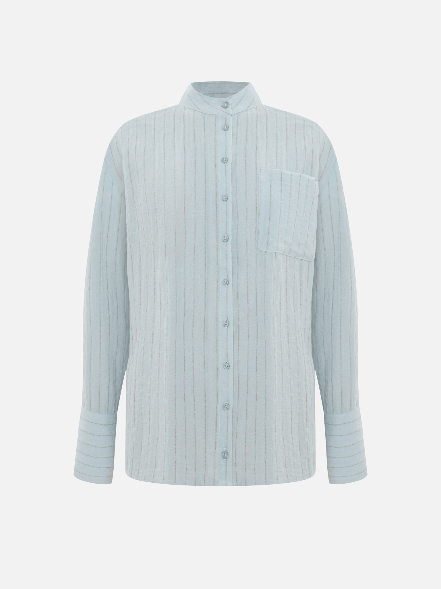 Loose-fitting viscose shirt with a stand-up collar