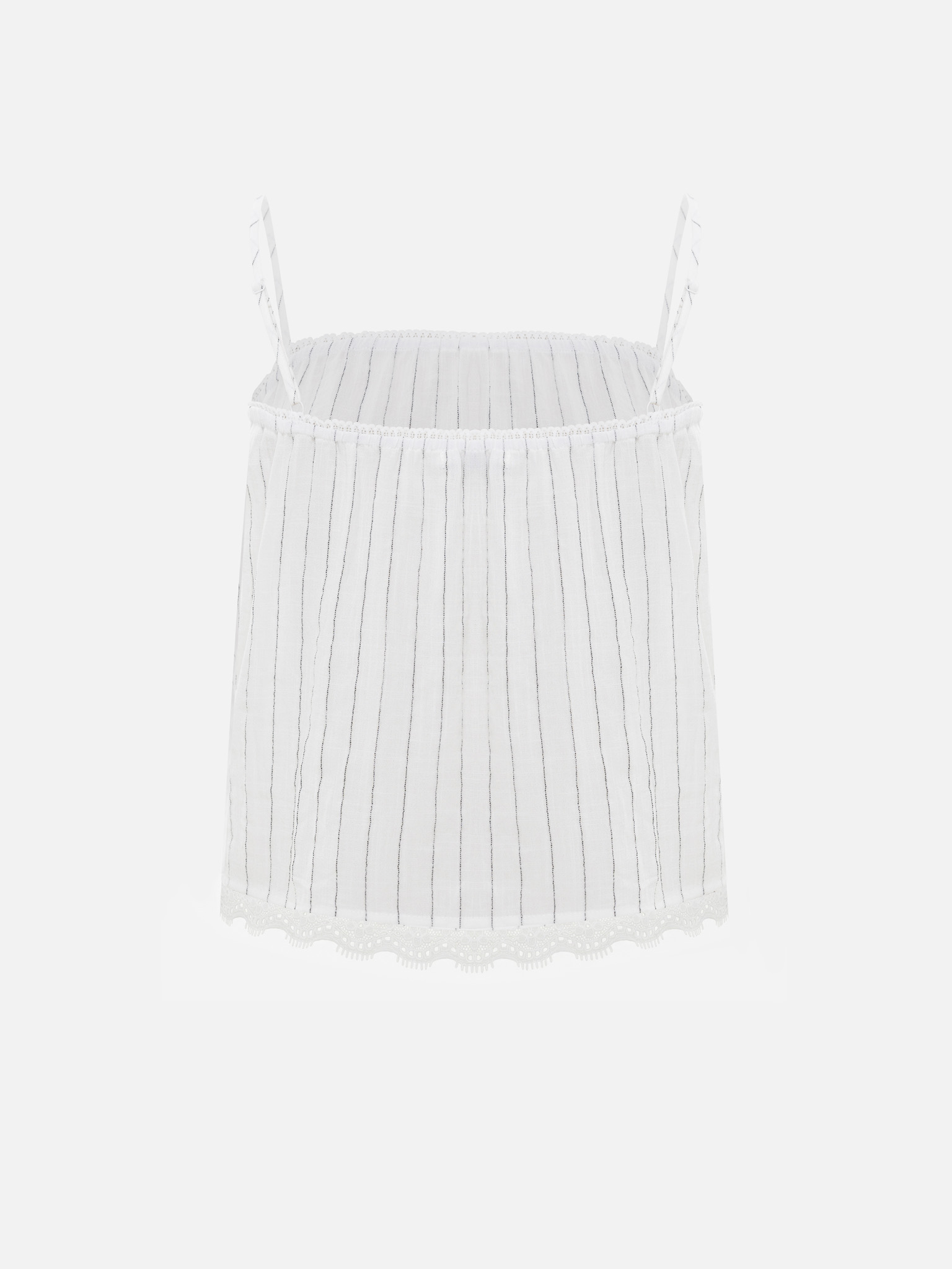 Viscose top with thin straps and openwork trim