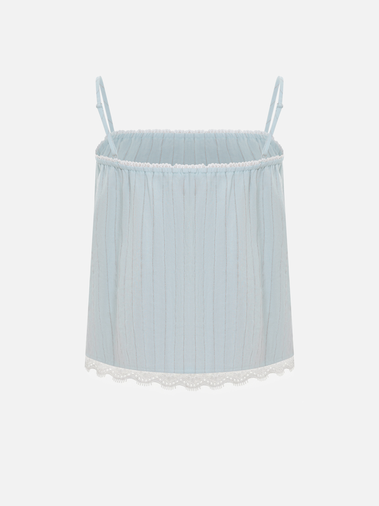 Viscose top with thin straps and openwork trim