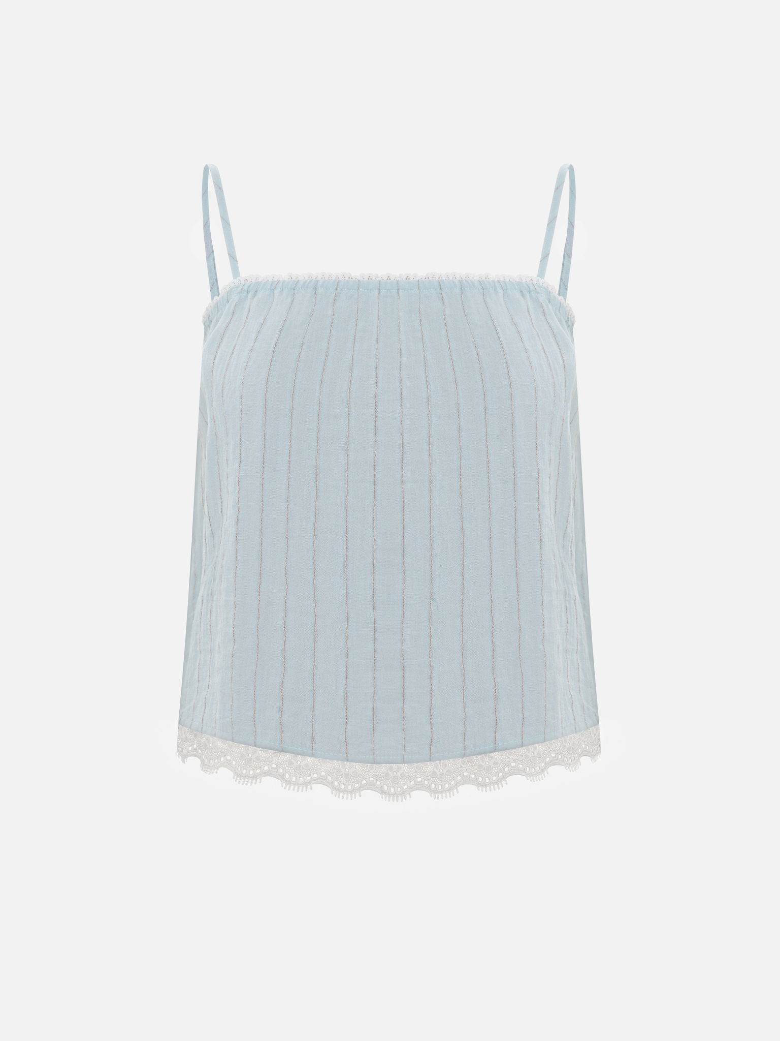 Viscose top with thin straps and openwork trim