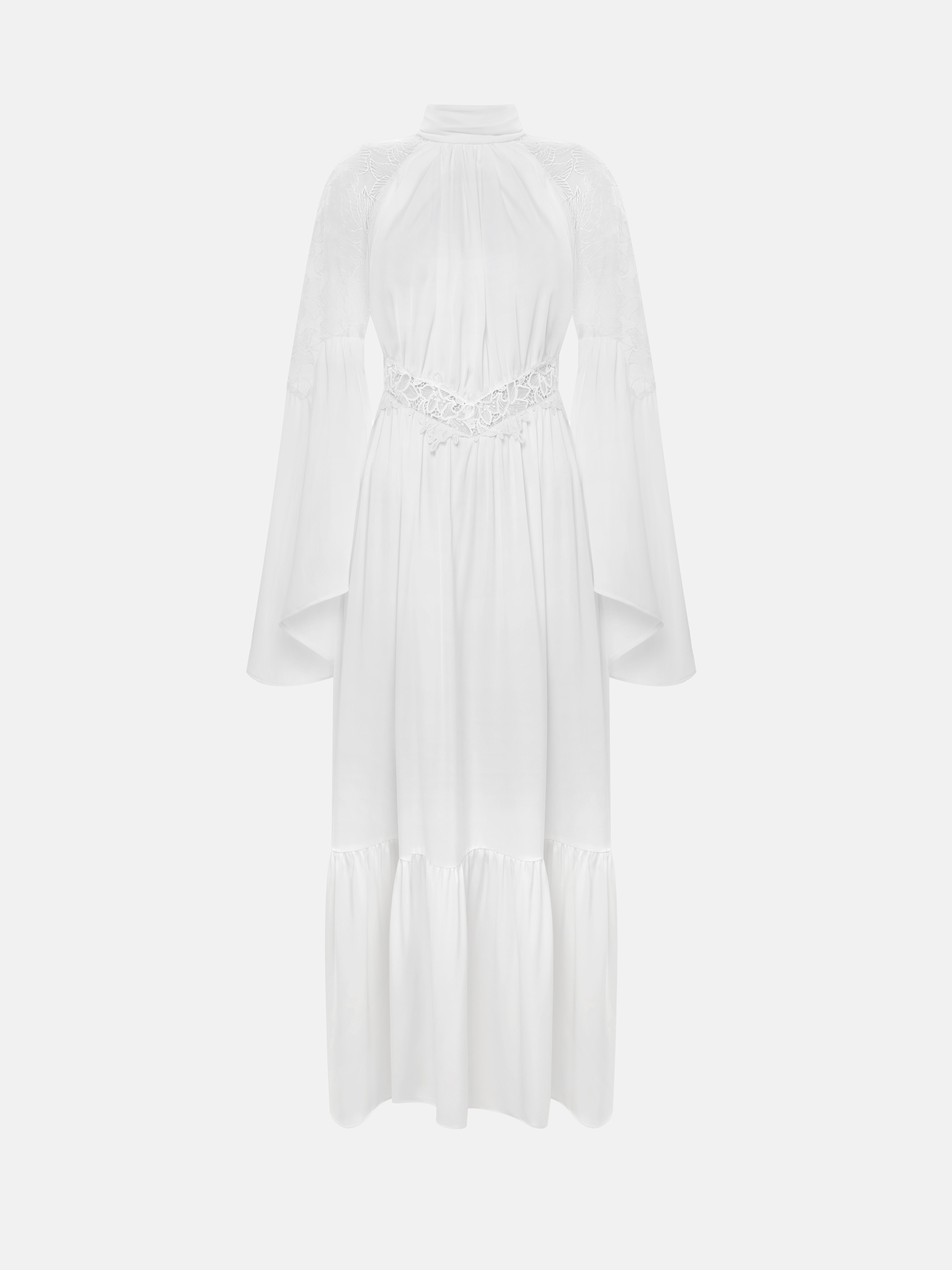 Lightweight maxi dress with lace inserts on the shoulders and waist