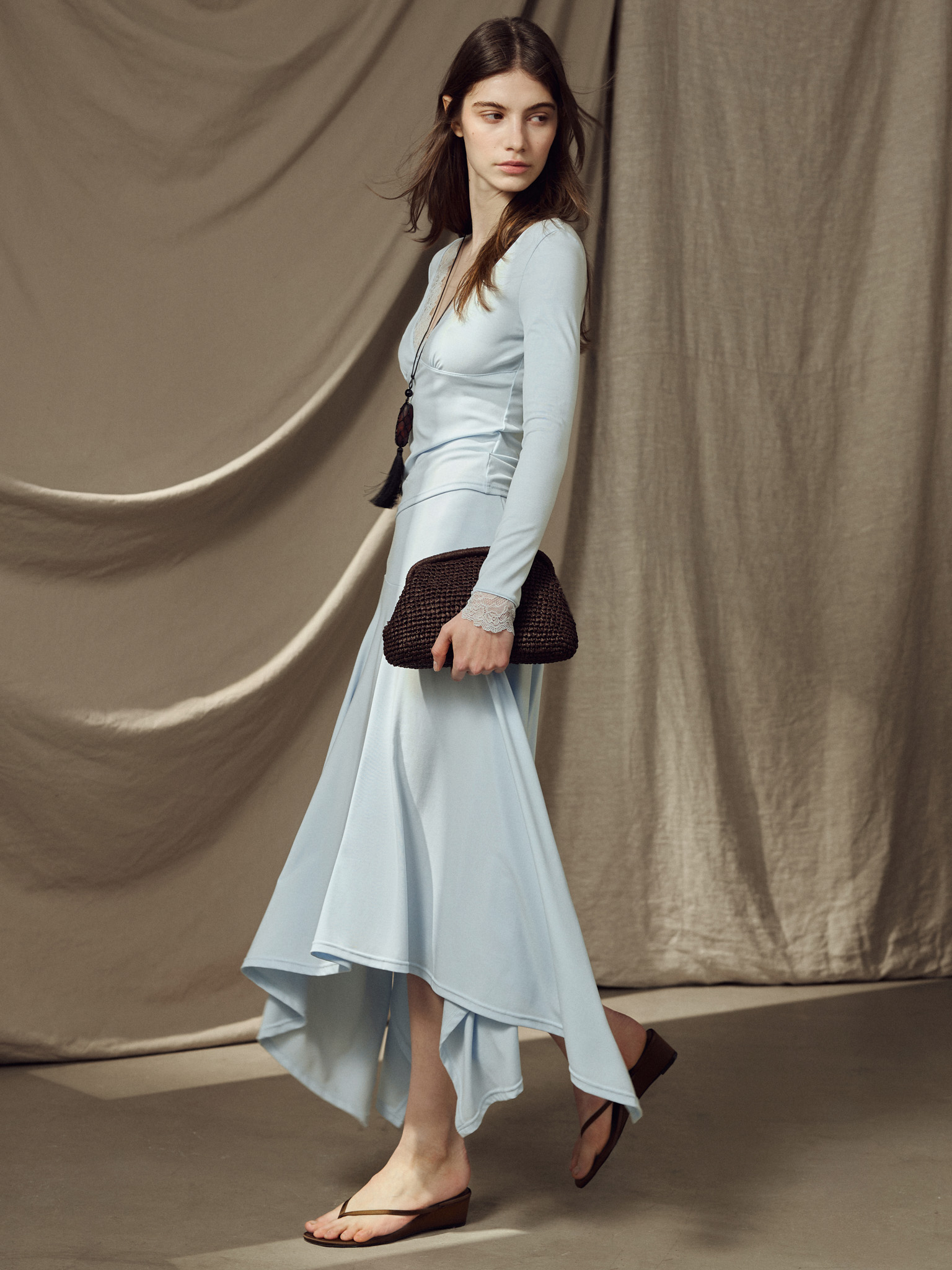 Jersey midi skirt with an asymmetrical hem
