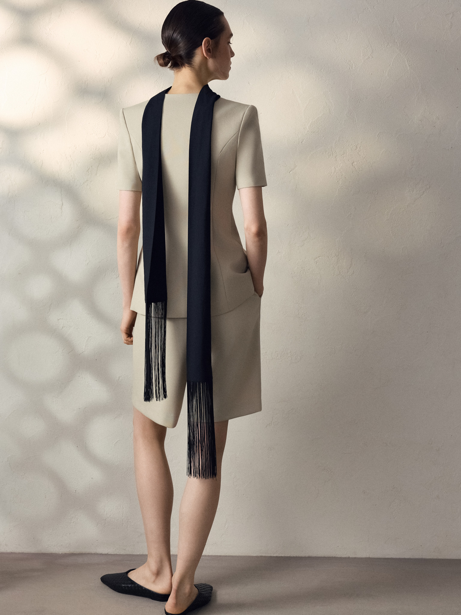 Midi dress with draped chest and ribbon straps :: LICHI - Online