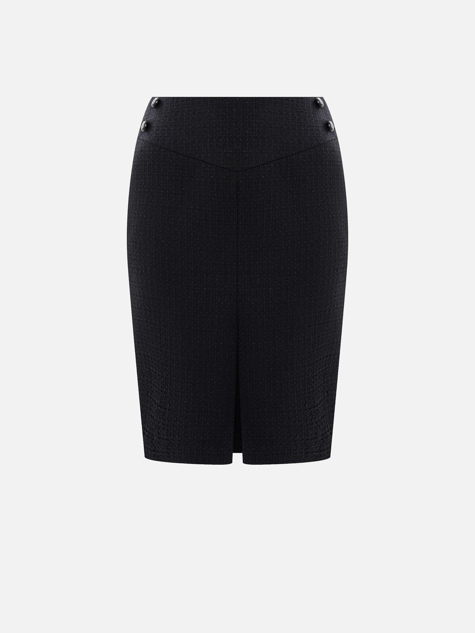 Knee-length tweed skirt with a front slit