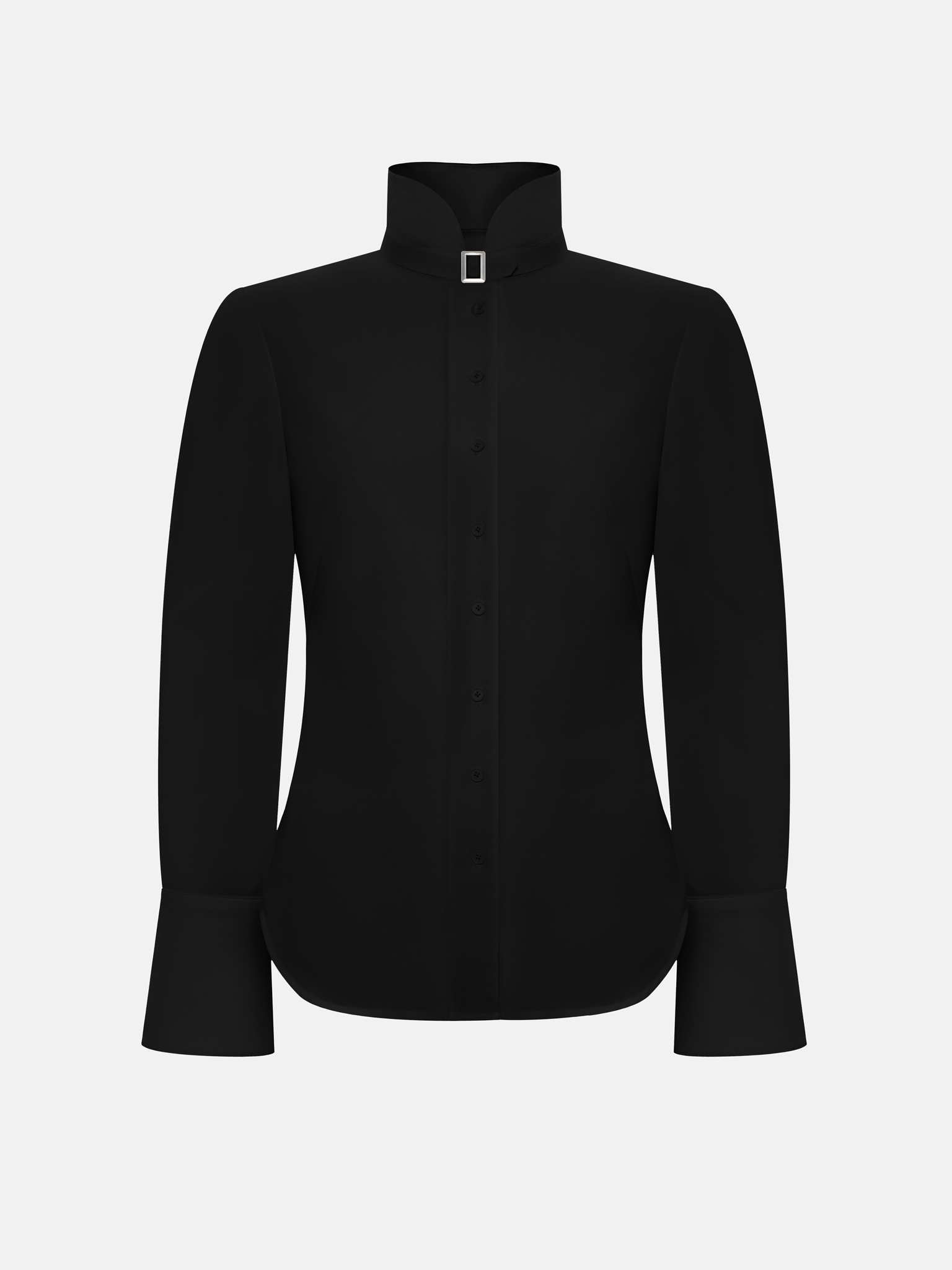 Viscose shirt with a high collar and neck fastening