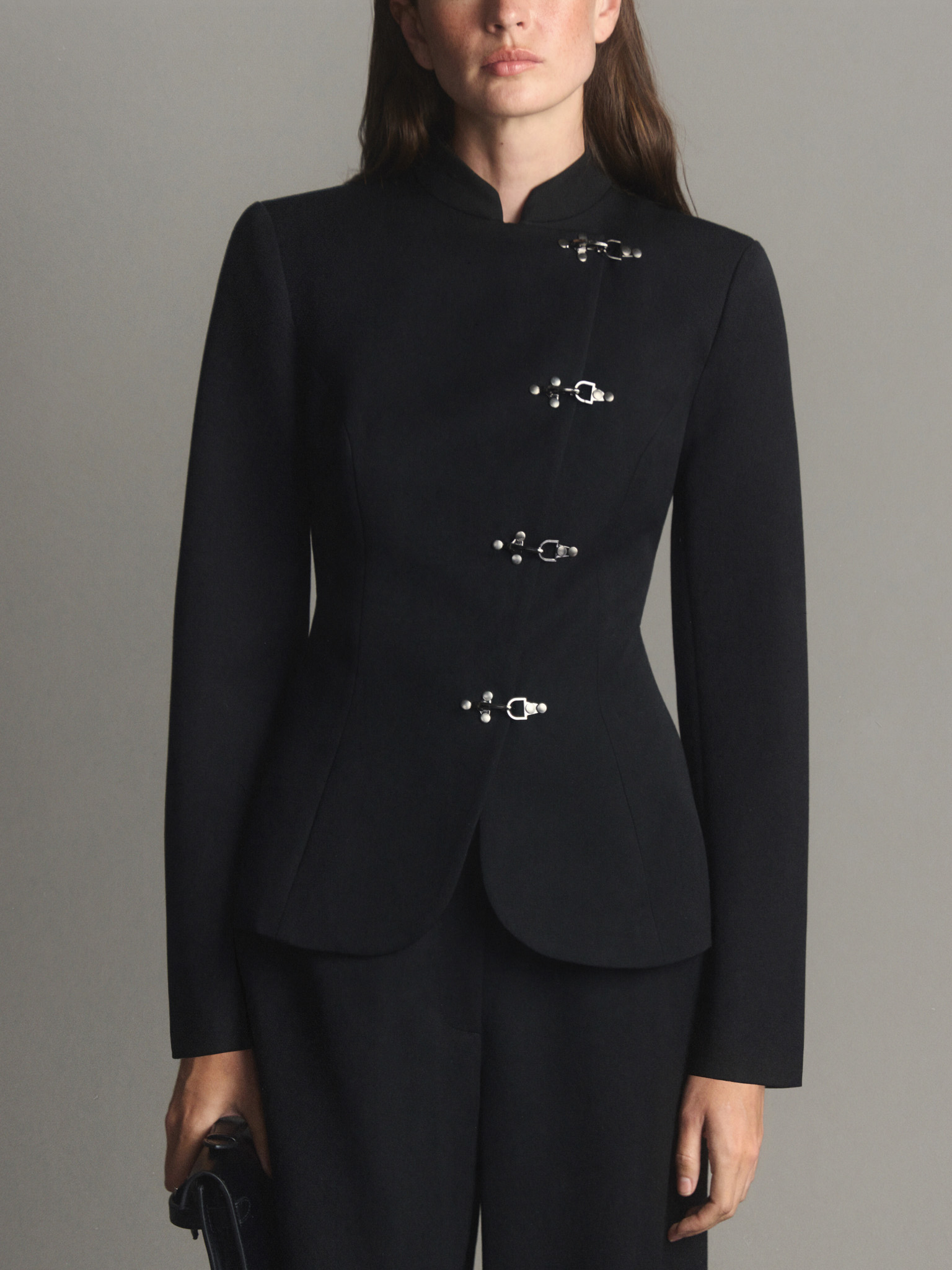 Fitted jacket with Asian-style fastenings