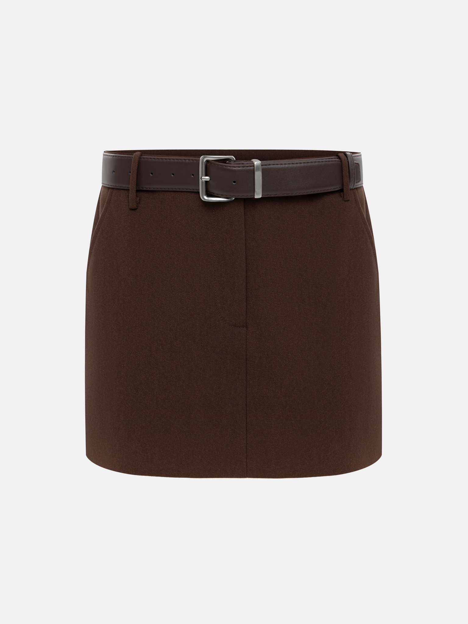 Straight-cut mini skirt with a wide eco-leather belt