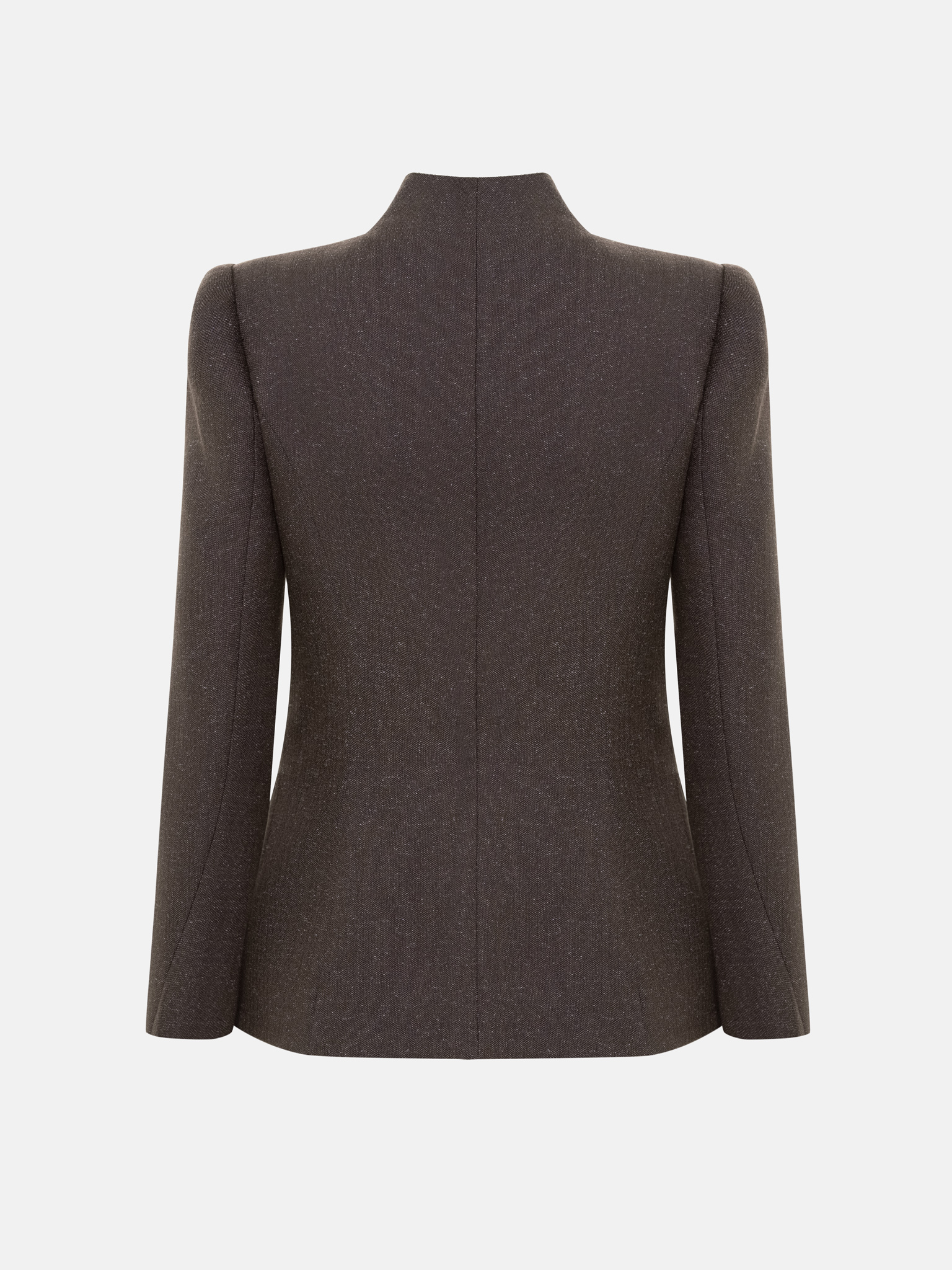 Single-breasted jacket with a high collar and hidden fastening 