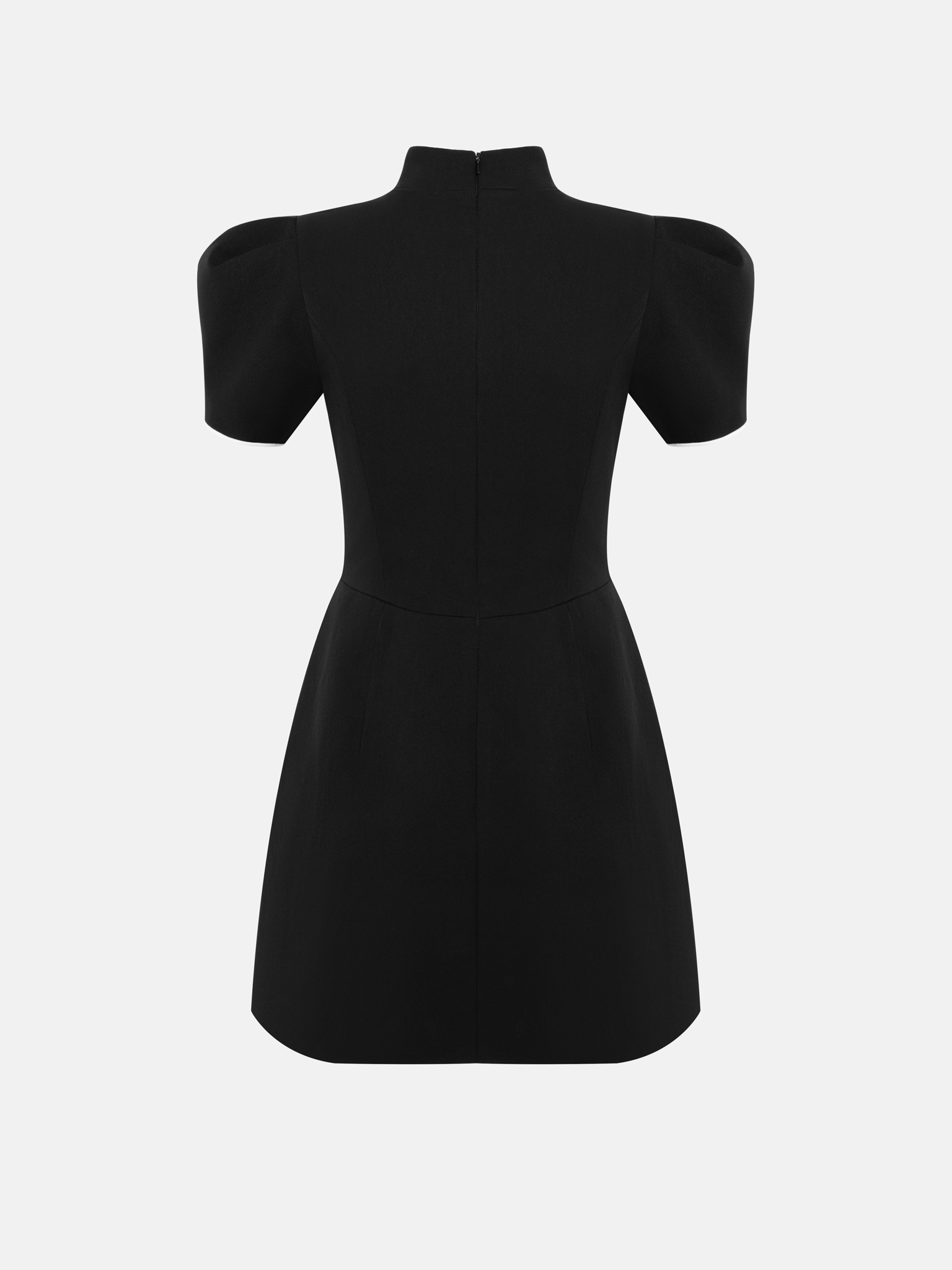 Mini dress with voluminous shoulders and contrasting trim — Lichi