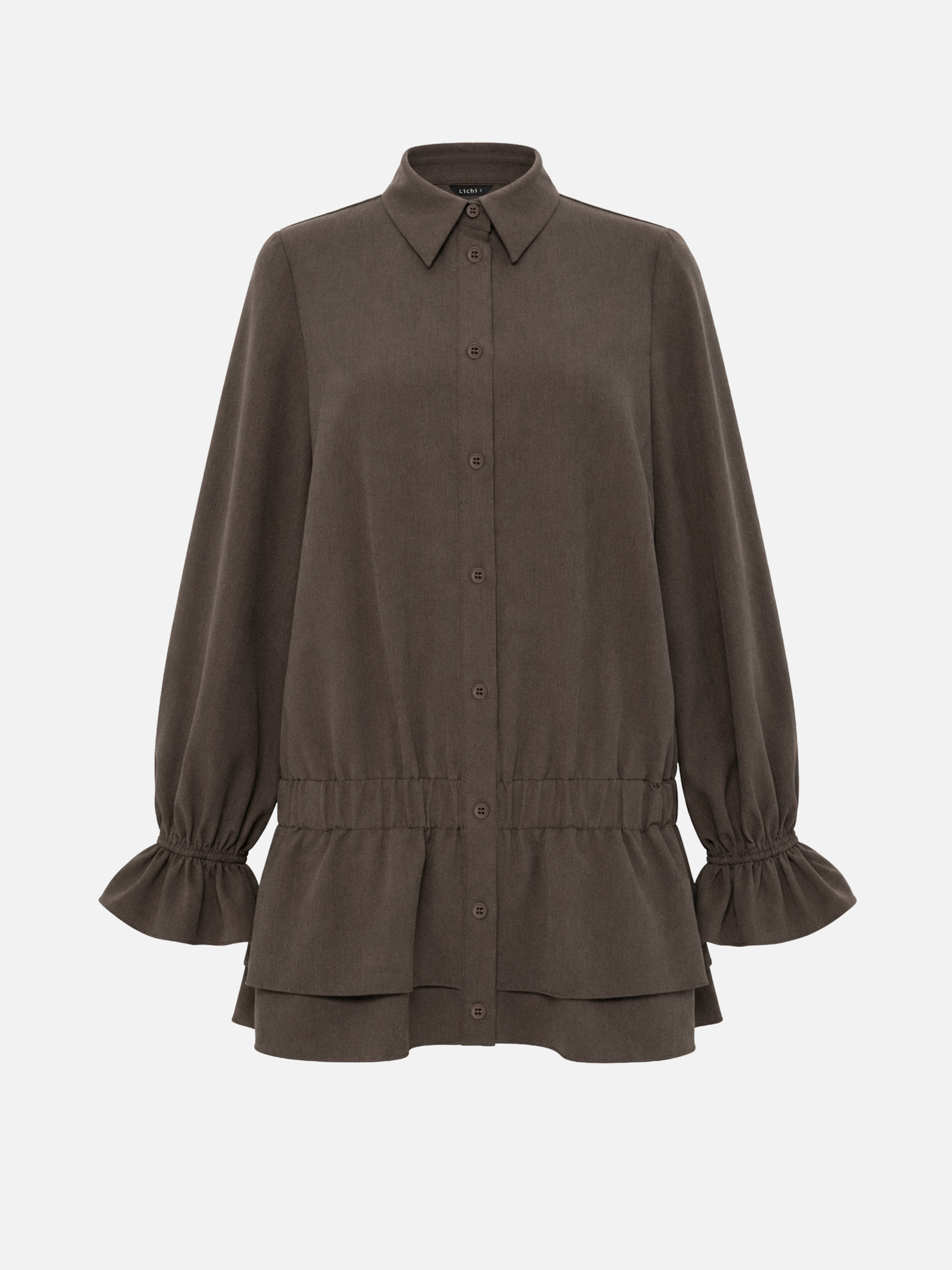 Mini shirt dress with voluminous sleeves and an elastic waistband