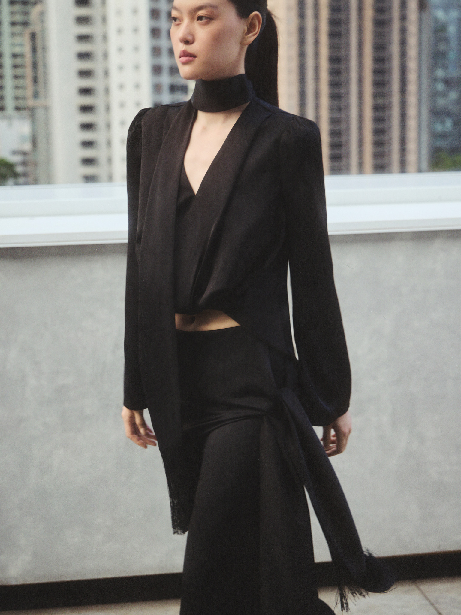 Satin blouse with a scarf