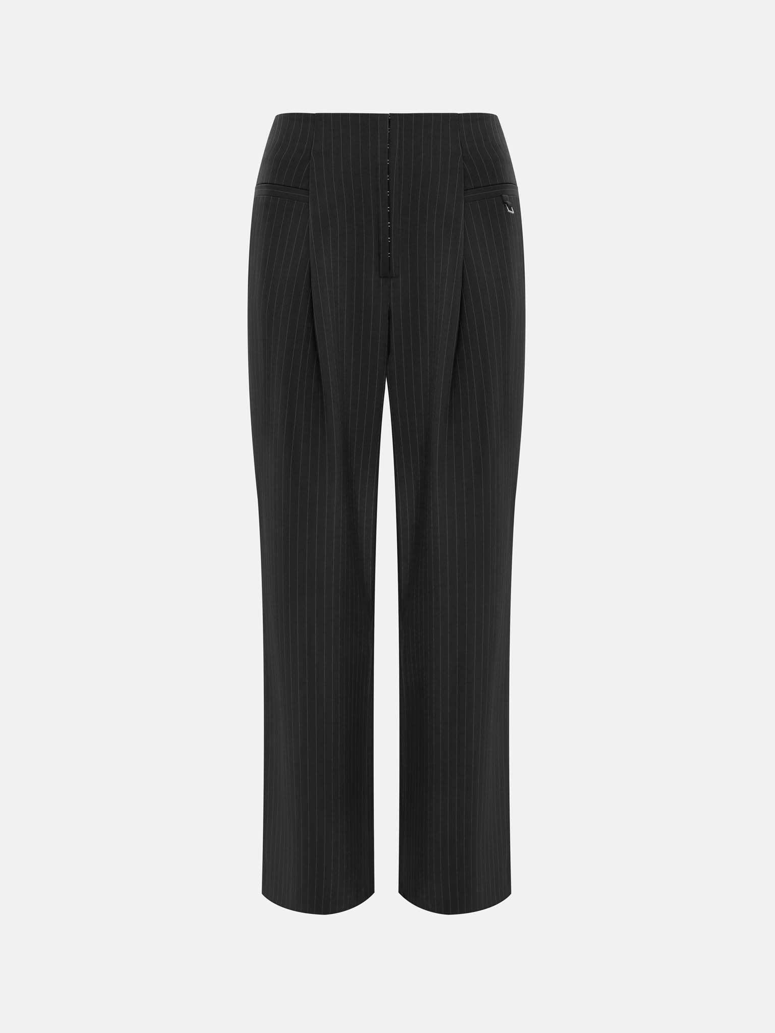 Loose-fitting striped trousers with metallic detailing